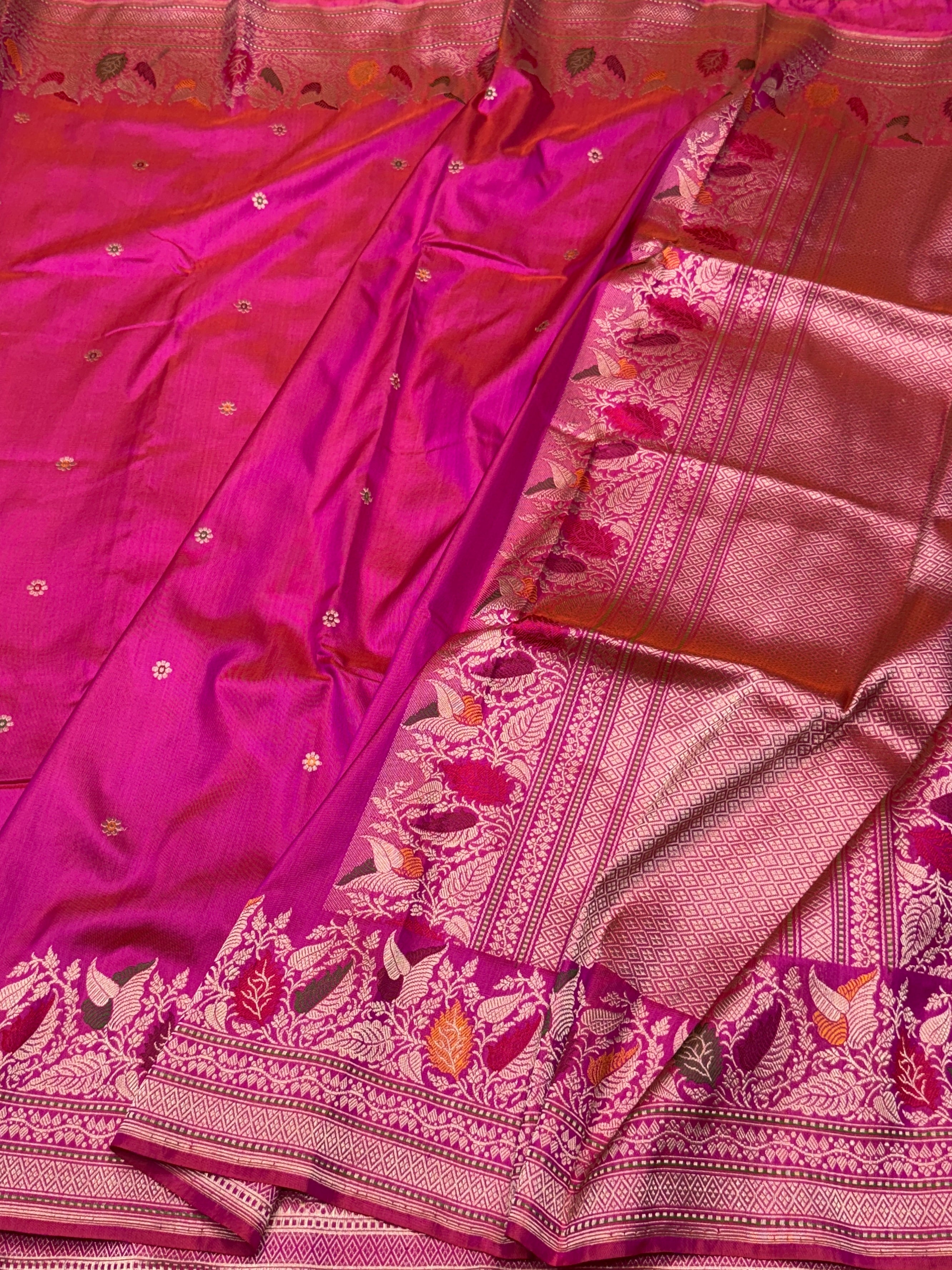 Rani Pink Handwoven Ektara Pure Banarasi Silk Saree
