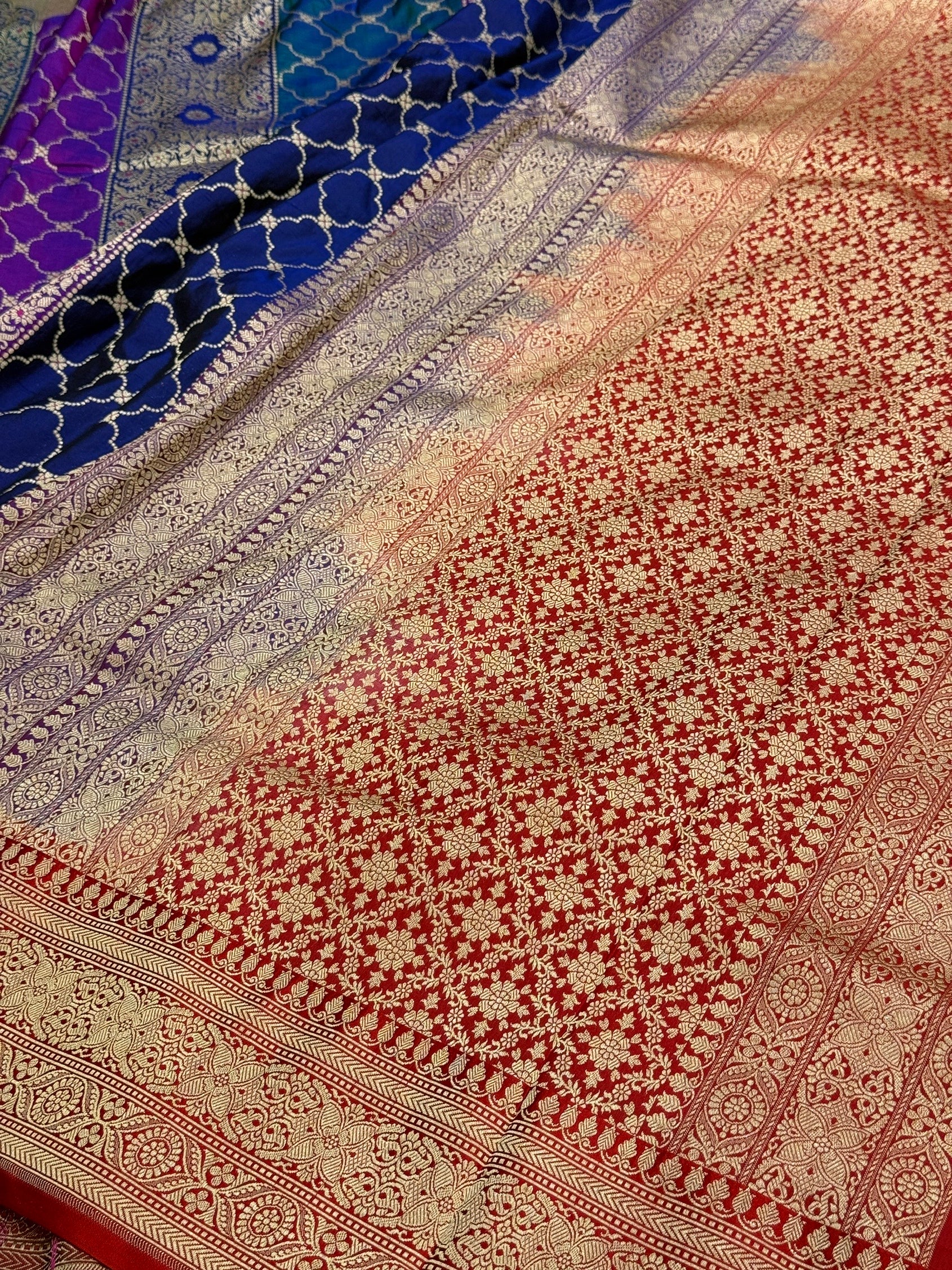 Multicolour Banarasi Pure Silk Saree – Cutwork Weave in 100% Pure Katan Silk