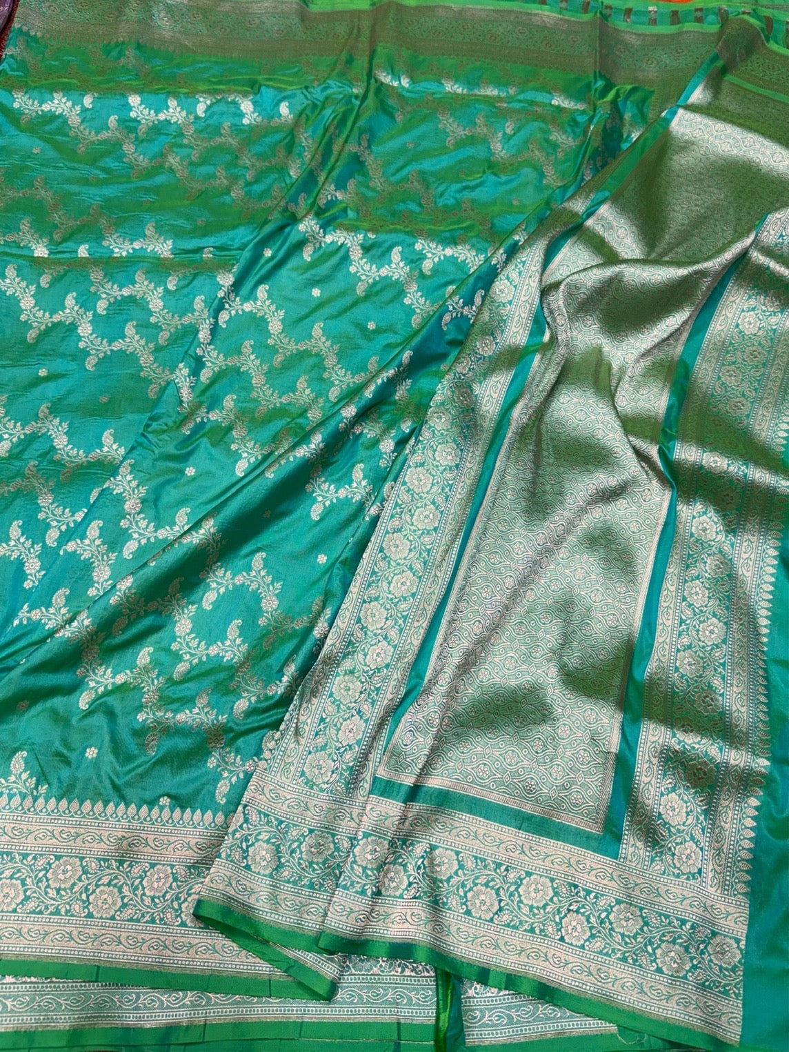 Sea Green Pure Katan Silk Saree