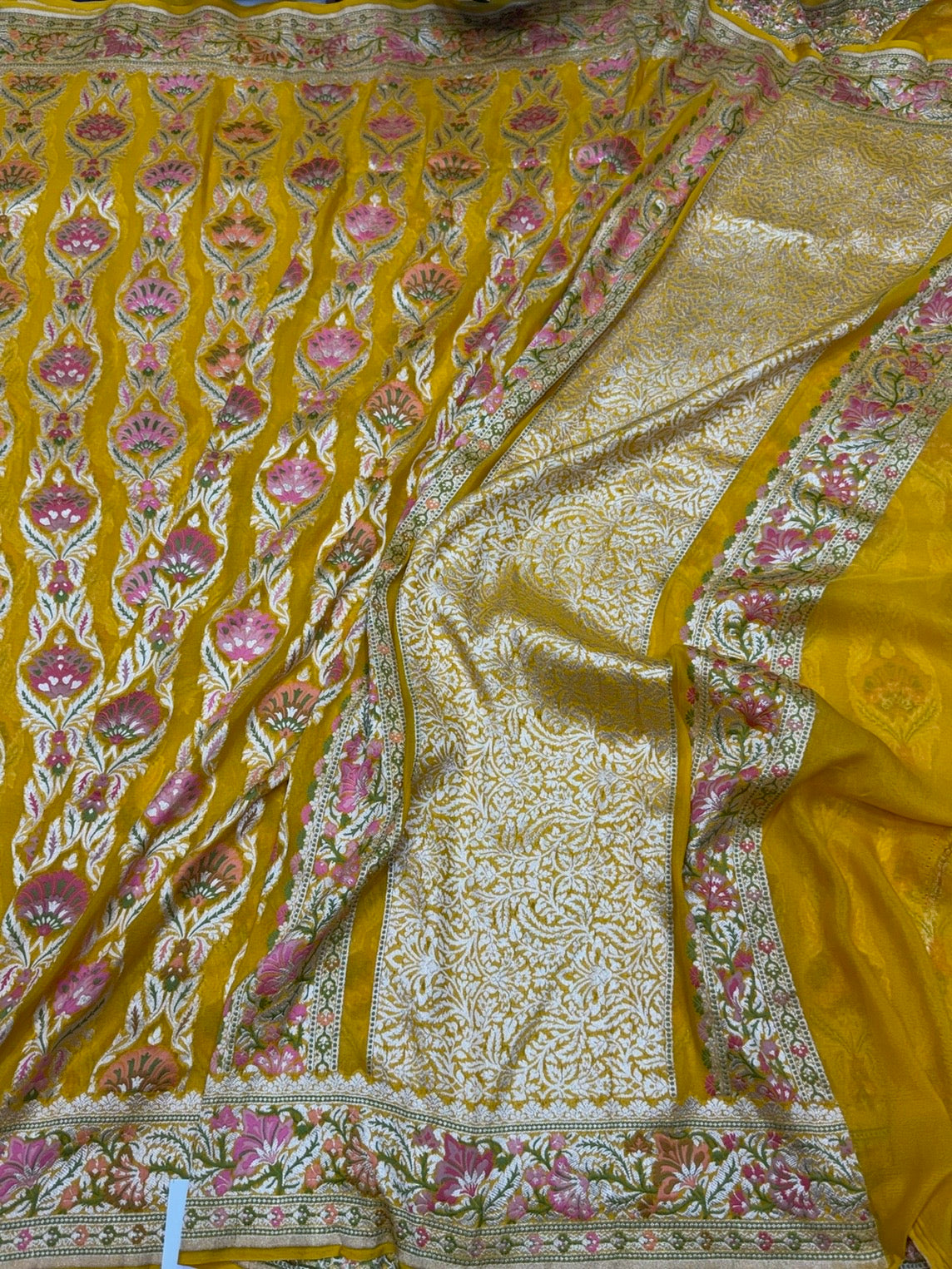 Yellow Pure Banarasi Chiffon Georgette Saree