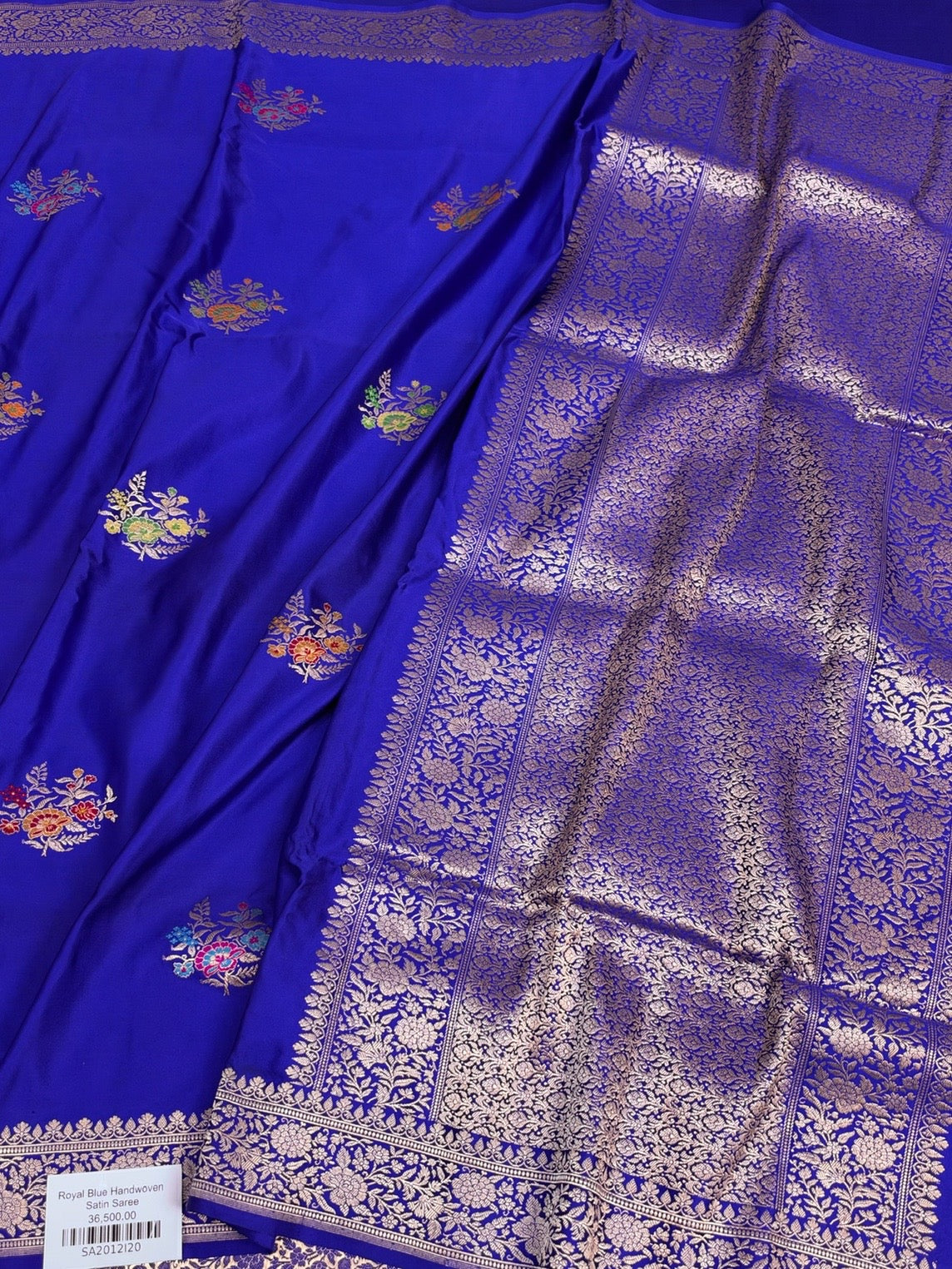 Royal Blue Handwoven Pure Banarasi Satin Silk Saree