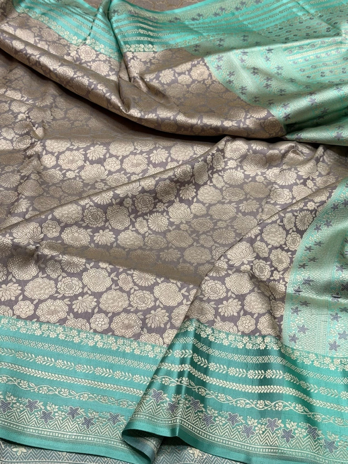 Grey Banarasi Pure Satin Border Silk Saree