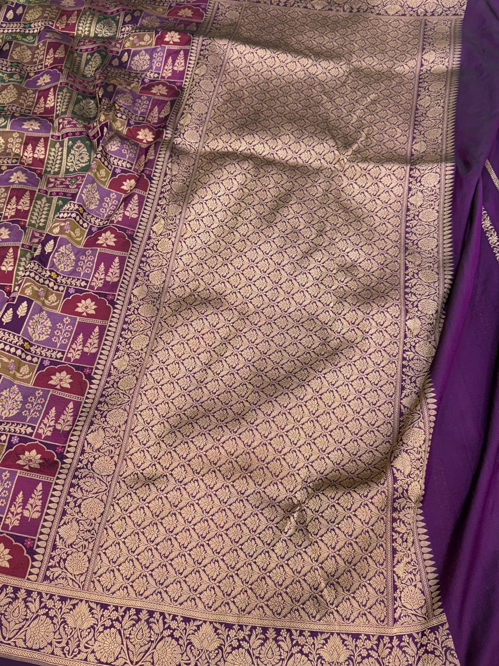 Multicolour Banarasi Pure Silk Saree – Cutwork Weave in 100% Pure Katan Silk