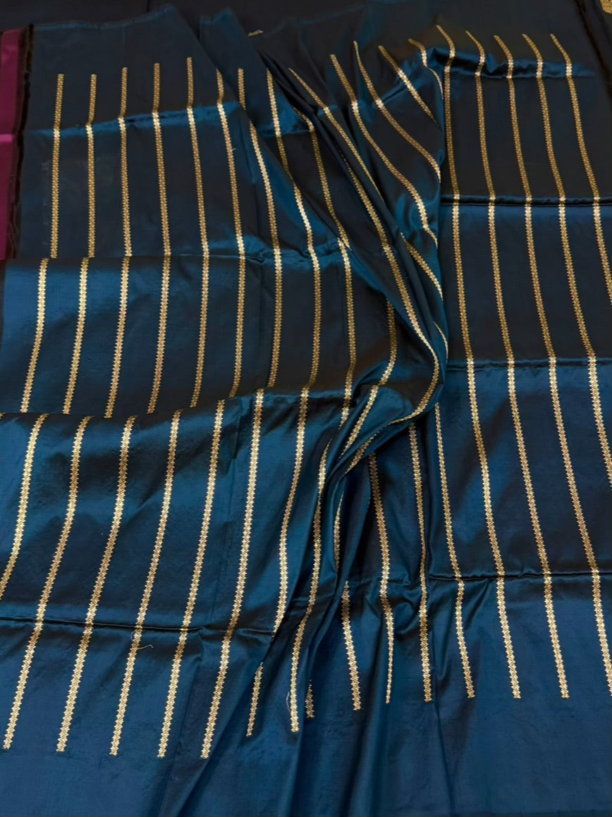 Navy Blue Handwoven Pure Banarasi Katan Silk Saree
