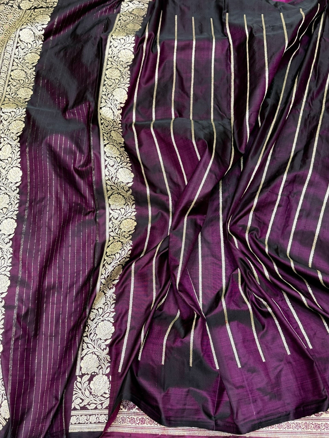 Wine Vintage Banarasi Pure Satin Silk Brocade Saree – Luxury Cutwork Wedding & Festive Saree