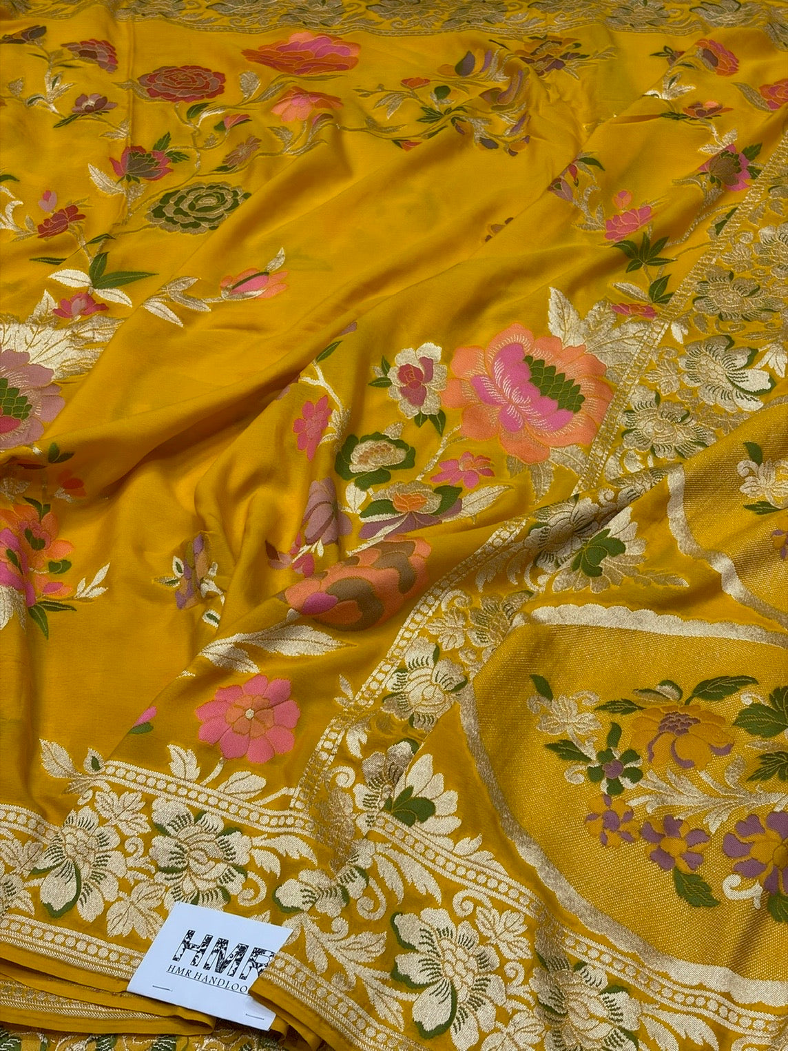 Yellow Pure Banarasi Chiffon Georgette Saree