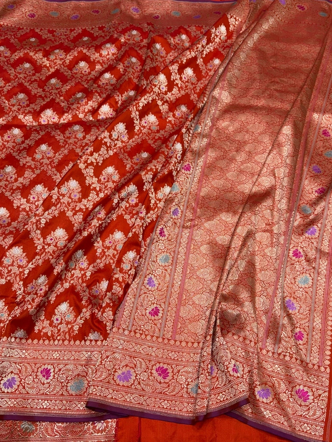 Burnt Orange Handwoven Pure Banarasi Silk Saree