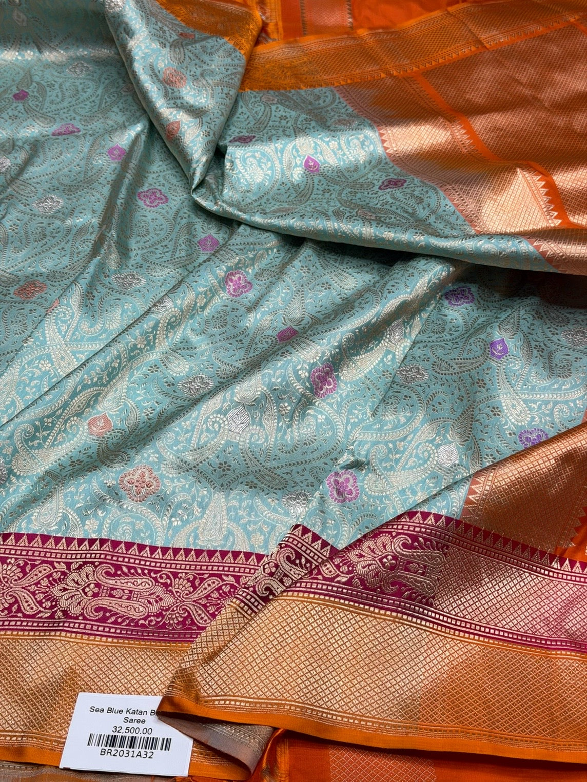 Sea Blue Handwoven Banarasi Pure Silk Brocade Saree