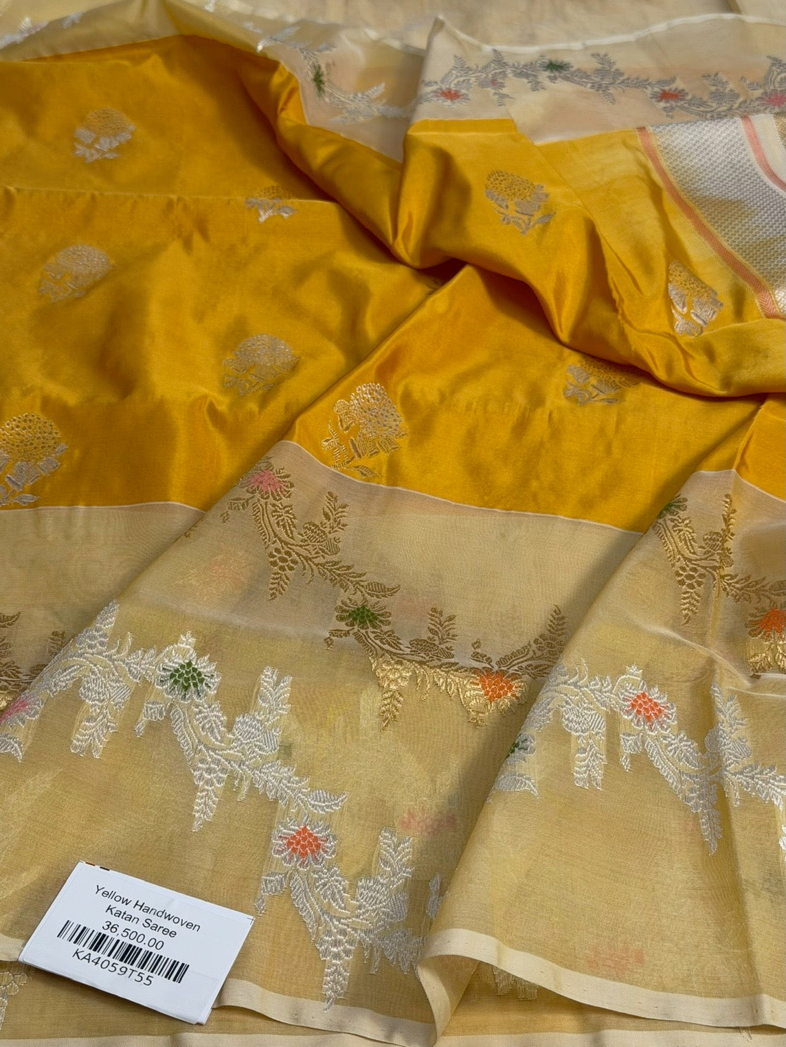 Yellow Handwoven Pure Katan Silk Saree