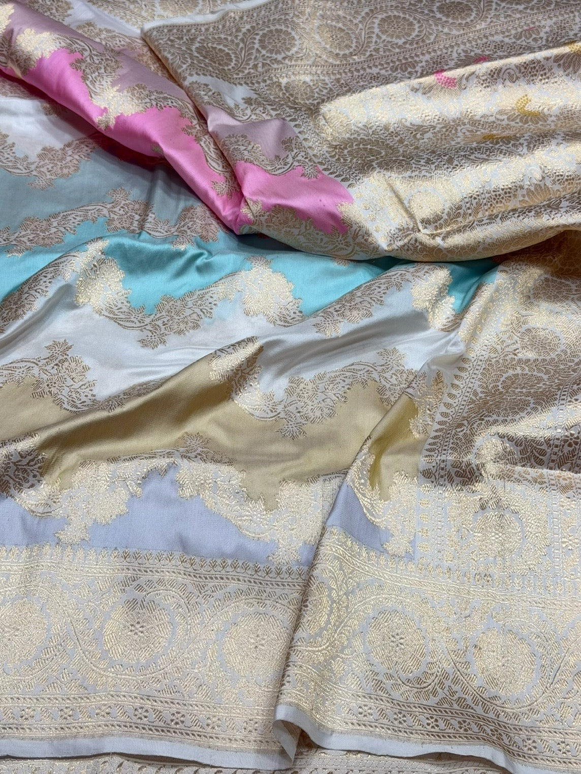 Ivory Handwoven Pure Banarasi Rangkaat Silk Saree – Pure Katan Silk