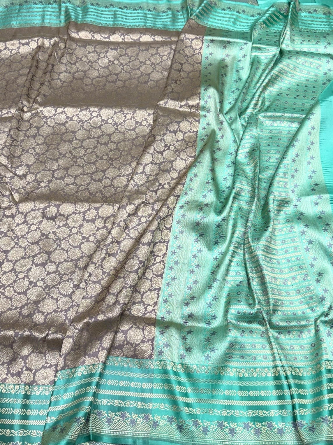 Grey Banarasi Pure Satin Border Silk Saree
