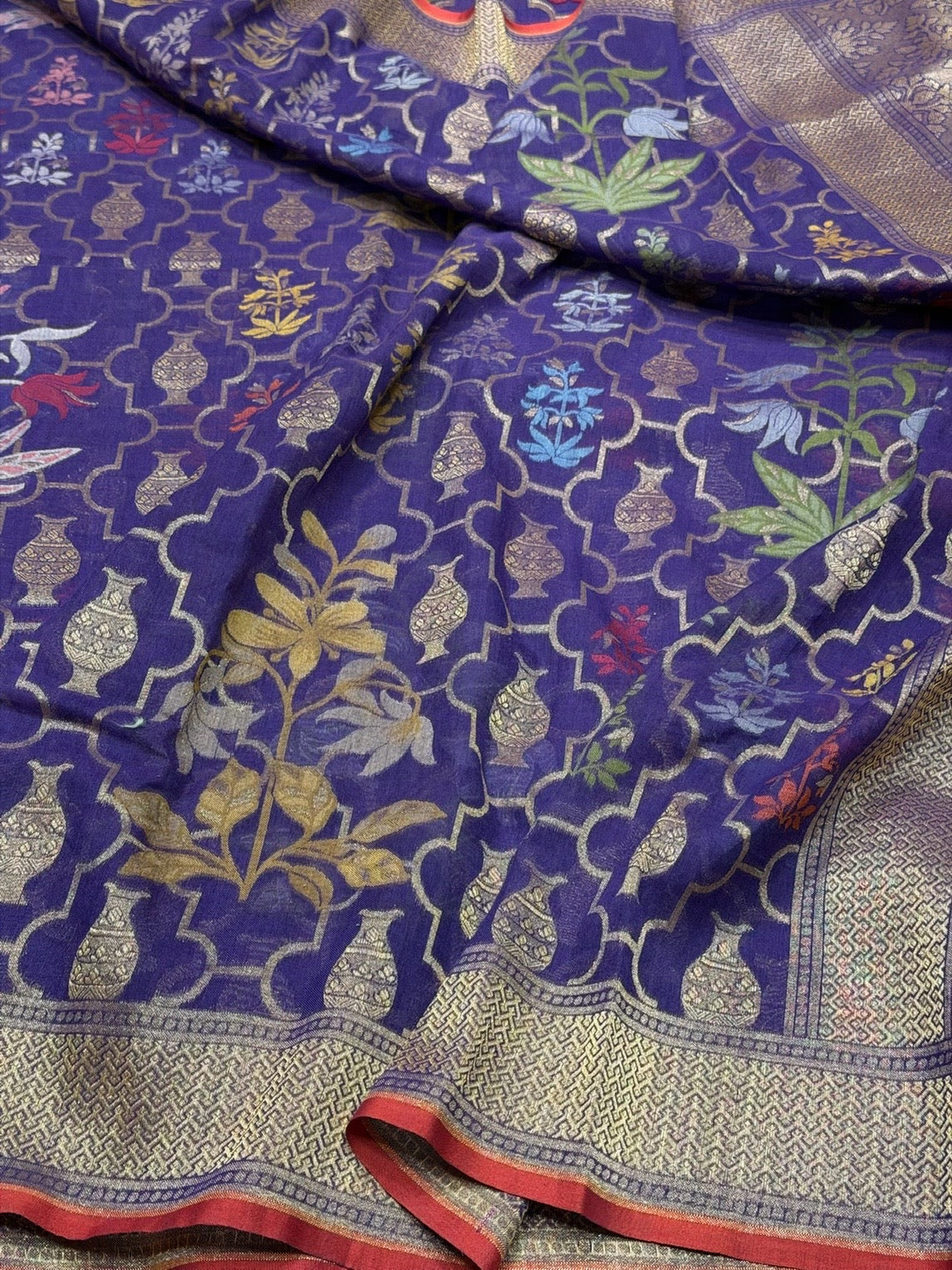 Ink Blue Banarasi Pure Muslin Cotton Jamdani Saree