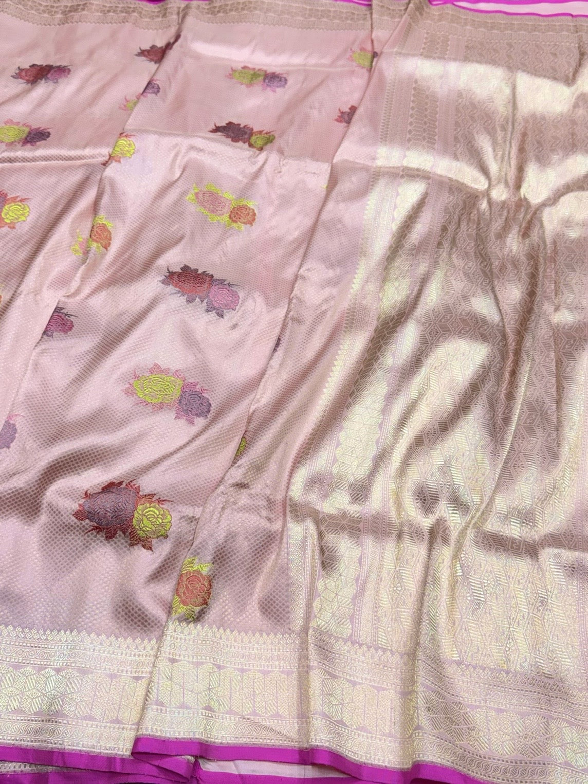 Baby Pink Handwoven Pure Banarasi Silk Brocade Saree
