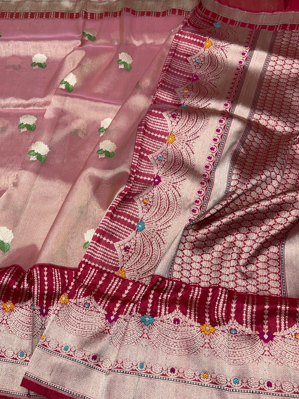 Rose Gold Handwoven Pure Banarasi Tissue Silk Saree