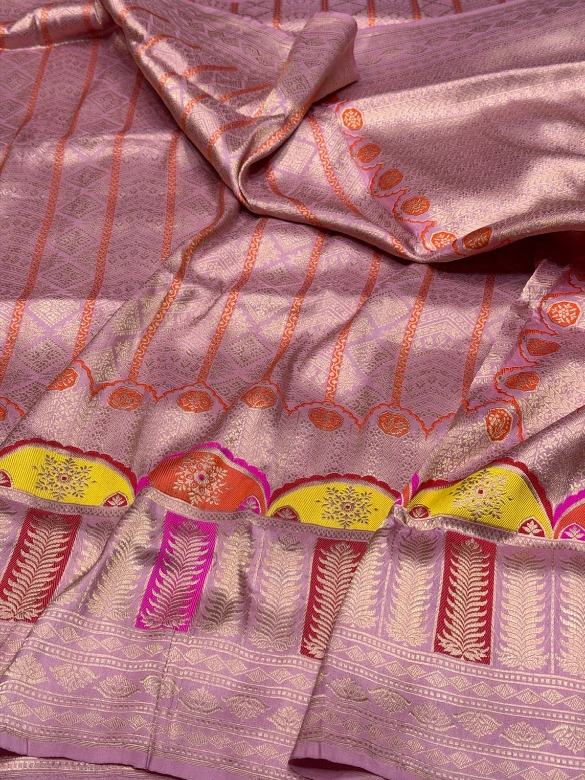 Gajiri Pink Handwoven Pure Banarasi Silk Kadwa Saree – 100% Pure Katan Mulberry Silk Brocade