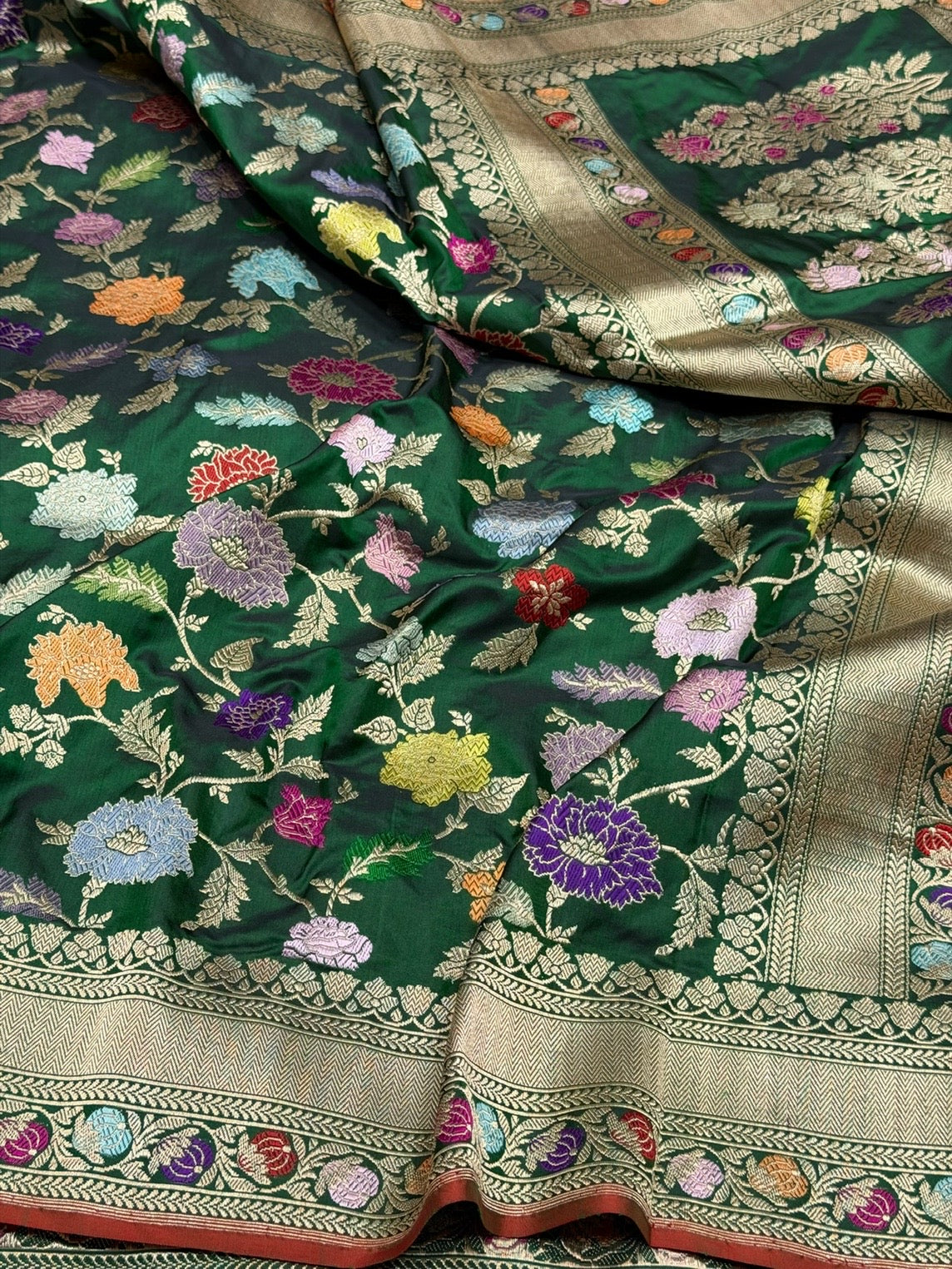 Bottle Green Handwoven Pure Banarasi Silk Saree