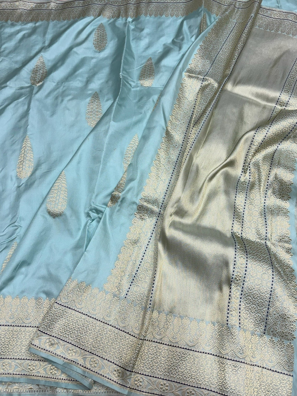 Powder Blue Handwoven Pure Banarasi Ektara Silk Saree
