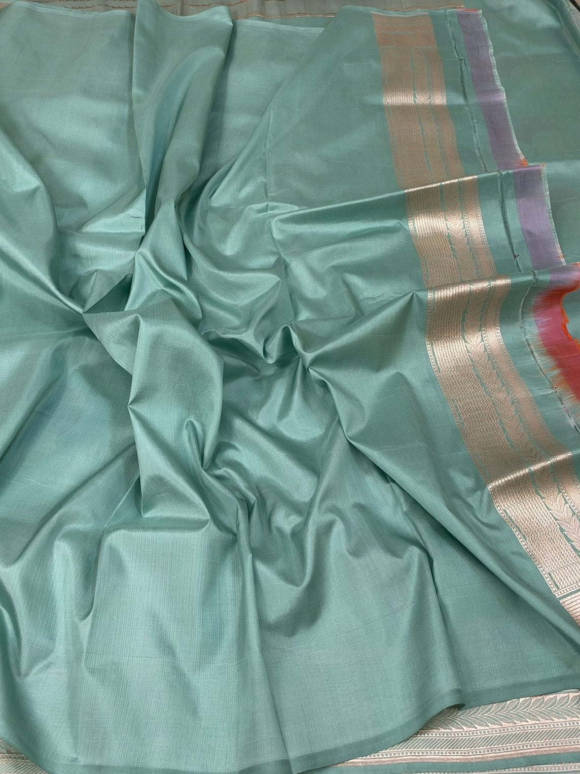 Powder Blue Minakari Banarasi Pure Katan Silk Saree