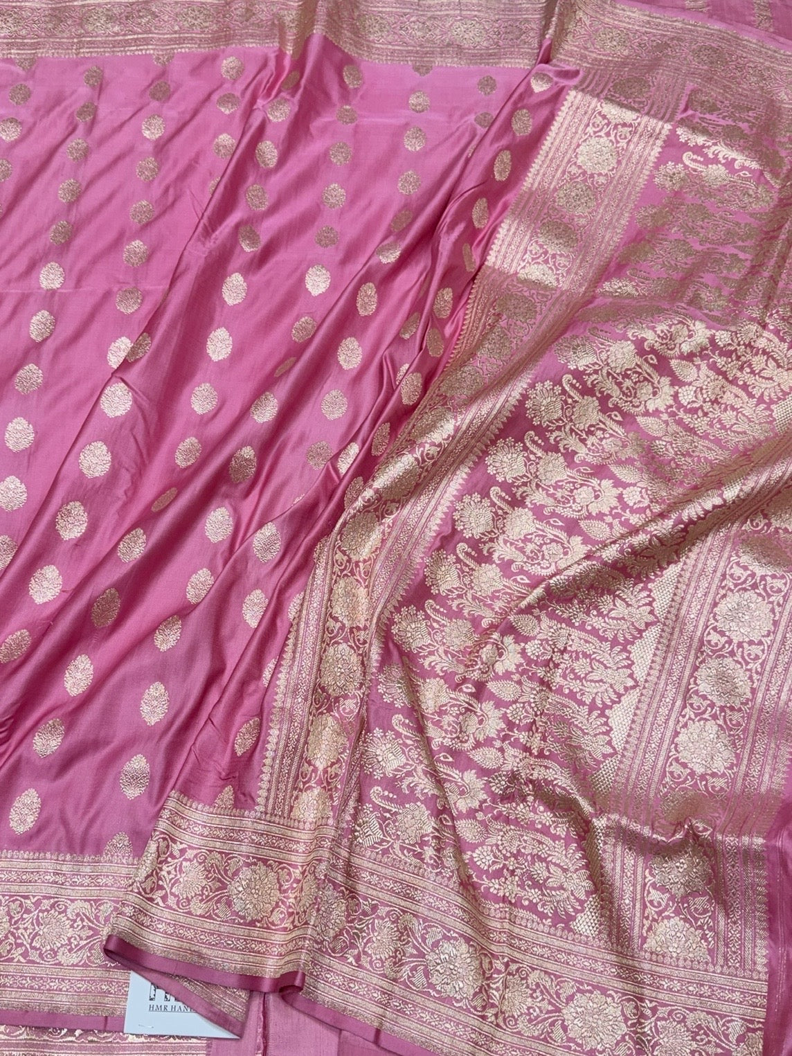 Baby Pink Handwoven Vintage Pure Banarasi Satin Silk Saree