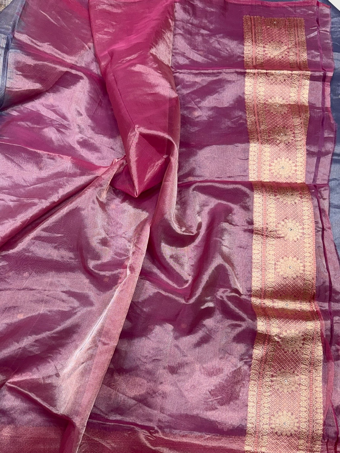Bluish Grey Handwoven Pure Banarasi Tissue Silk Saree