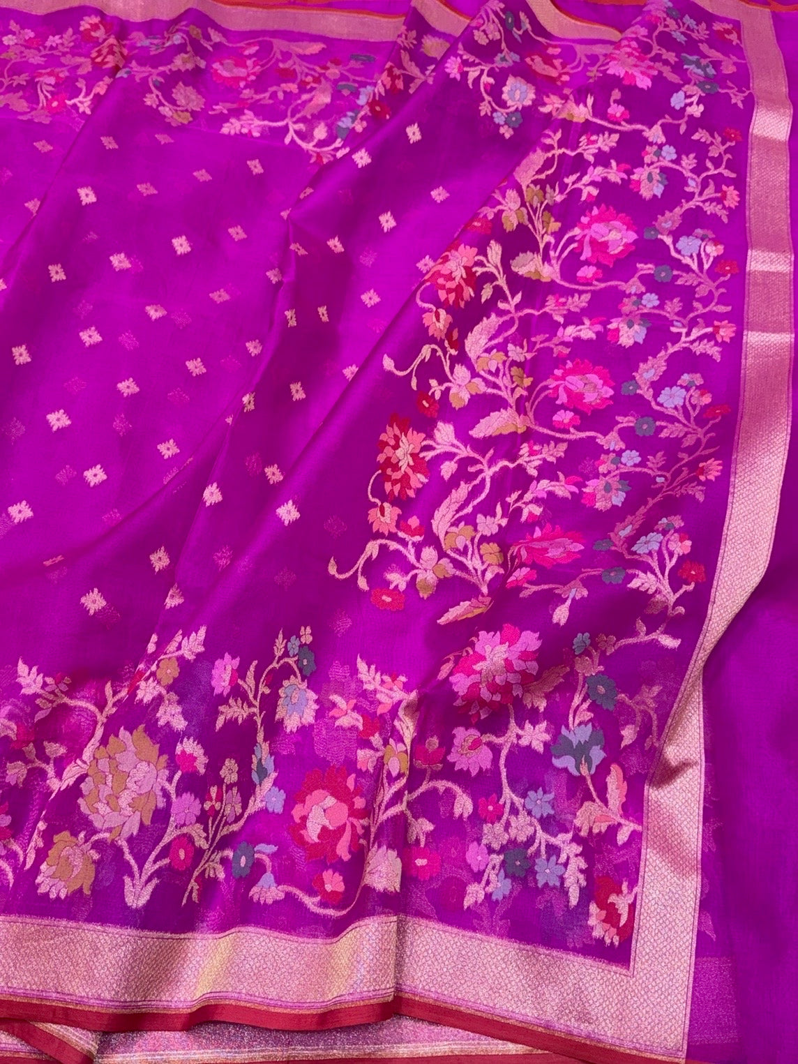 Magenta Pink Pure Muslin Cotton Jamdani Saree