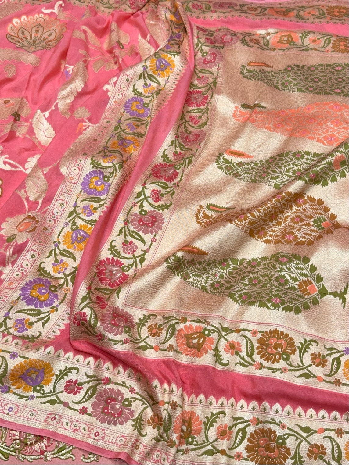 Pastel Pink Pure Banarasi Chiffon Georgette Saree