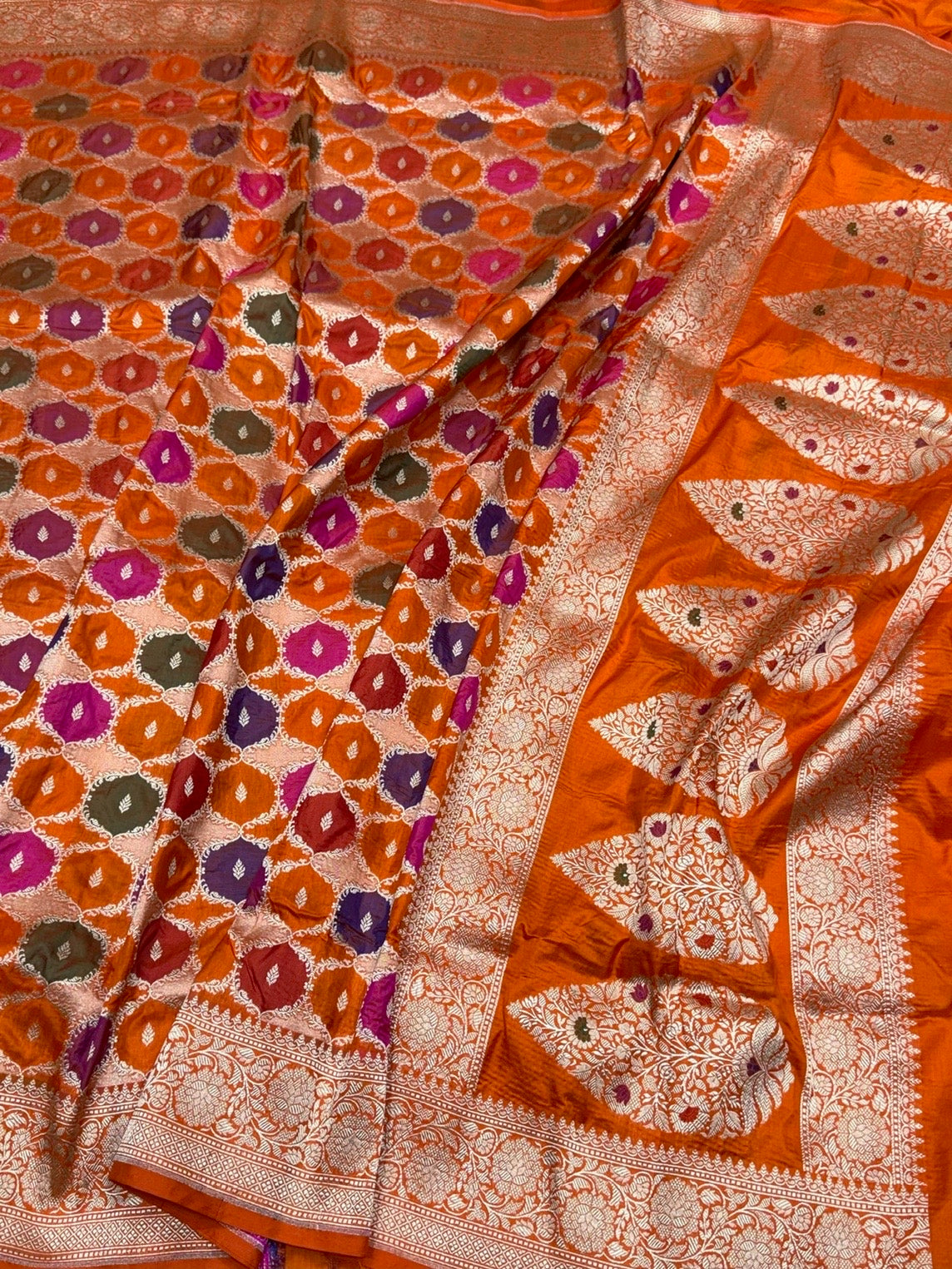 Multicolour Banarasi Pure Silk Saree – Cutwork Weave in 100% Pure Katan Silk