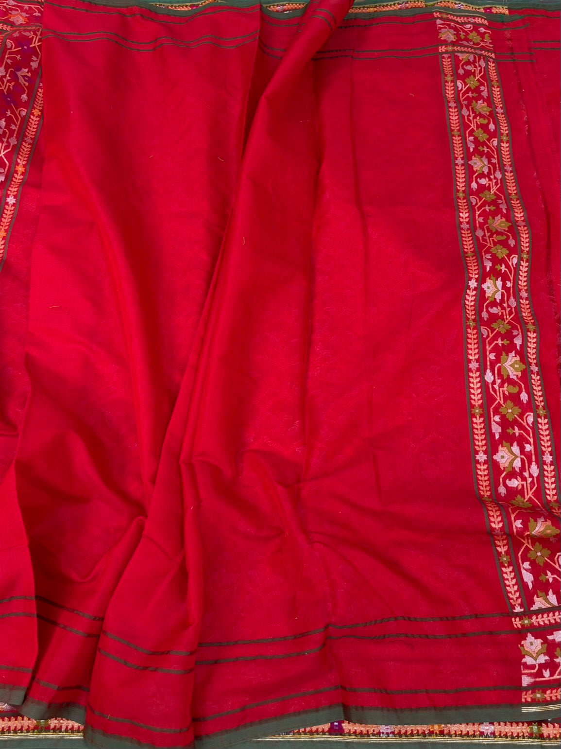 Red Pure Banarasi Kora Jamdani Saree