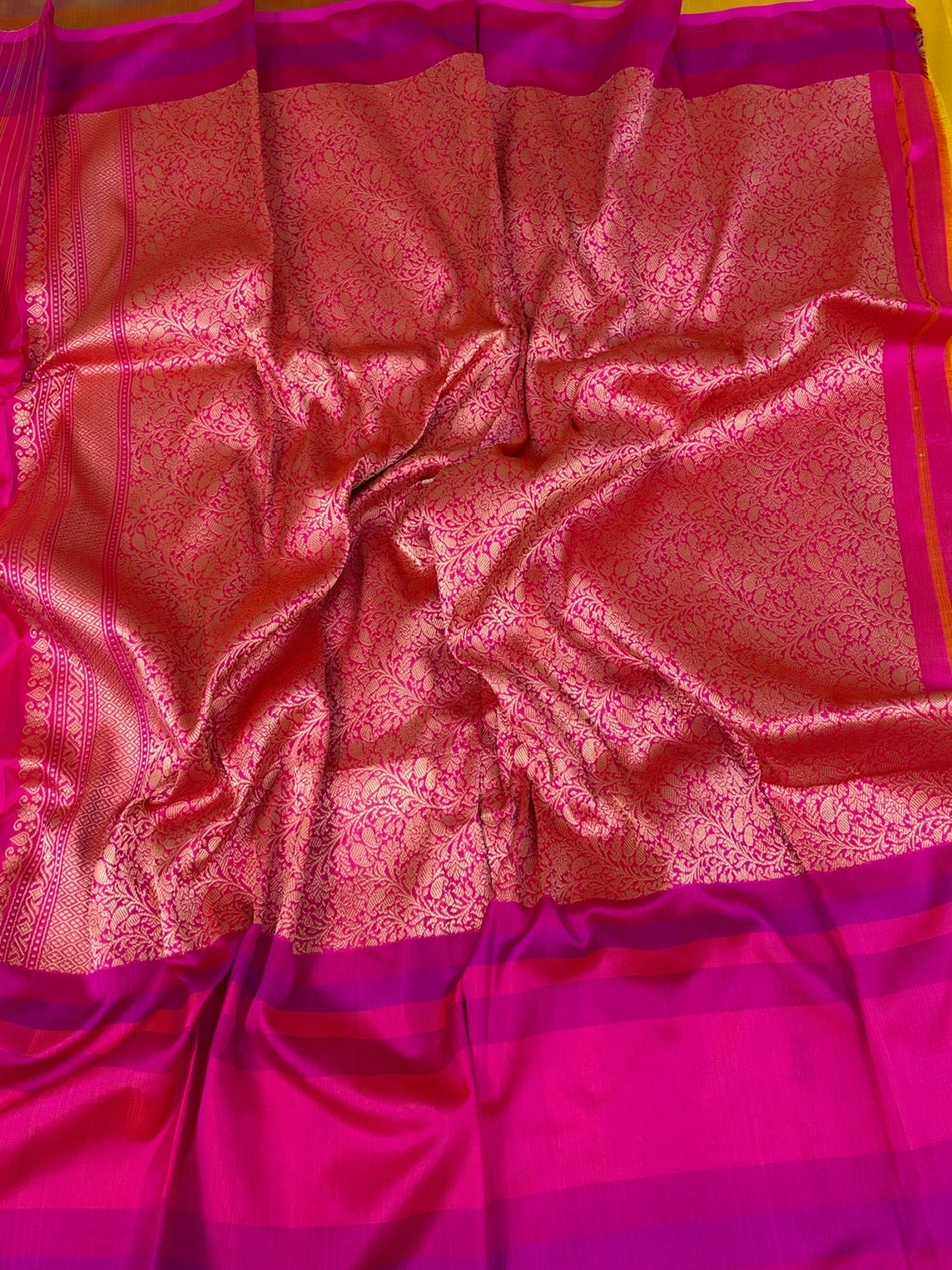 Yellow Handwoven Pure Banarasi Ektara Silk Saree