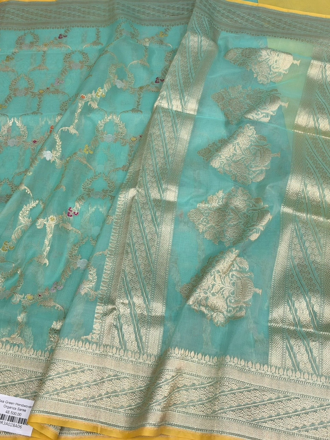 Sea Green Handwoven Pure Banarasi Organza Silk Saree