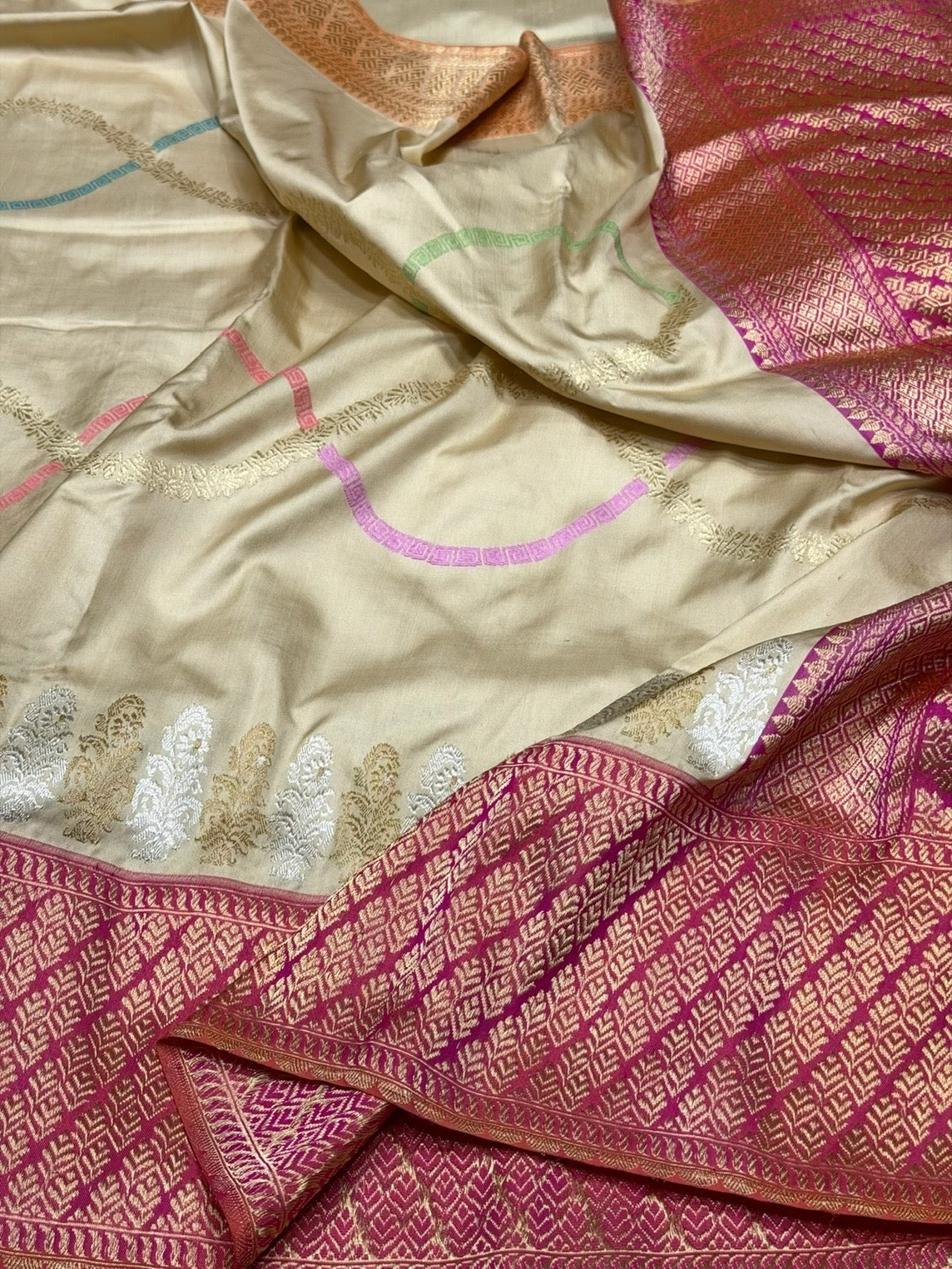 Beige/Pink Ektara Handwoven Pure Silk Saree
