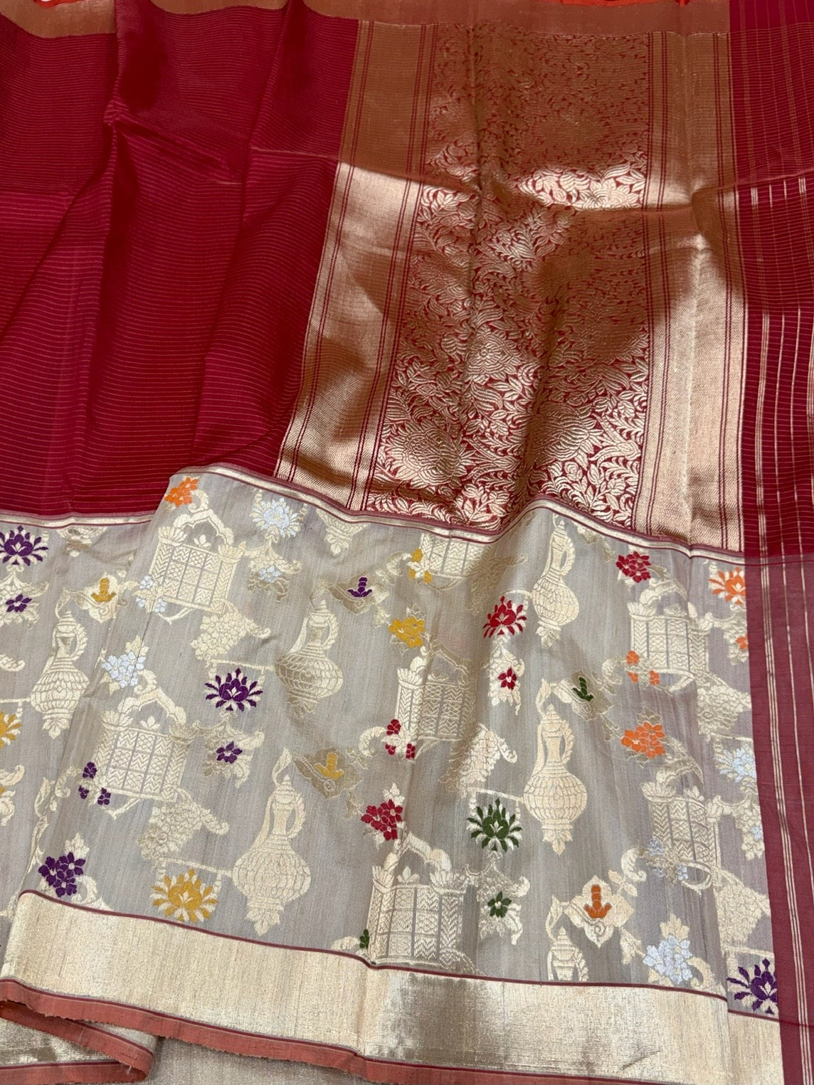 Red Handwoven Pure Organza Tussar Border Saree