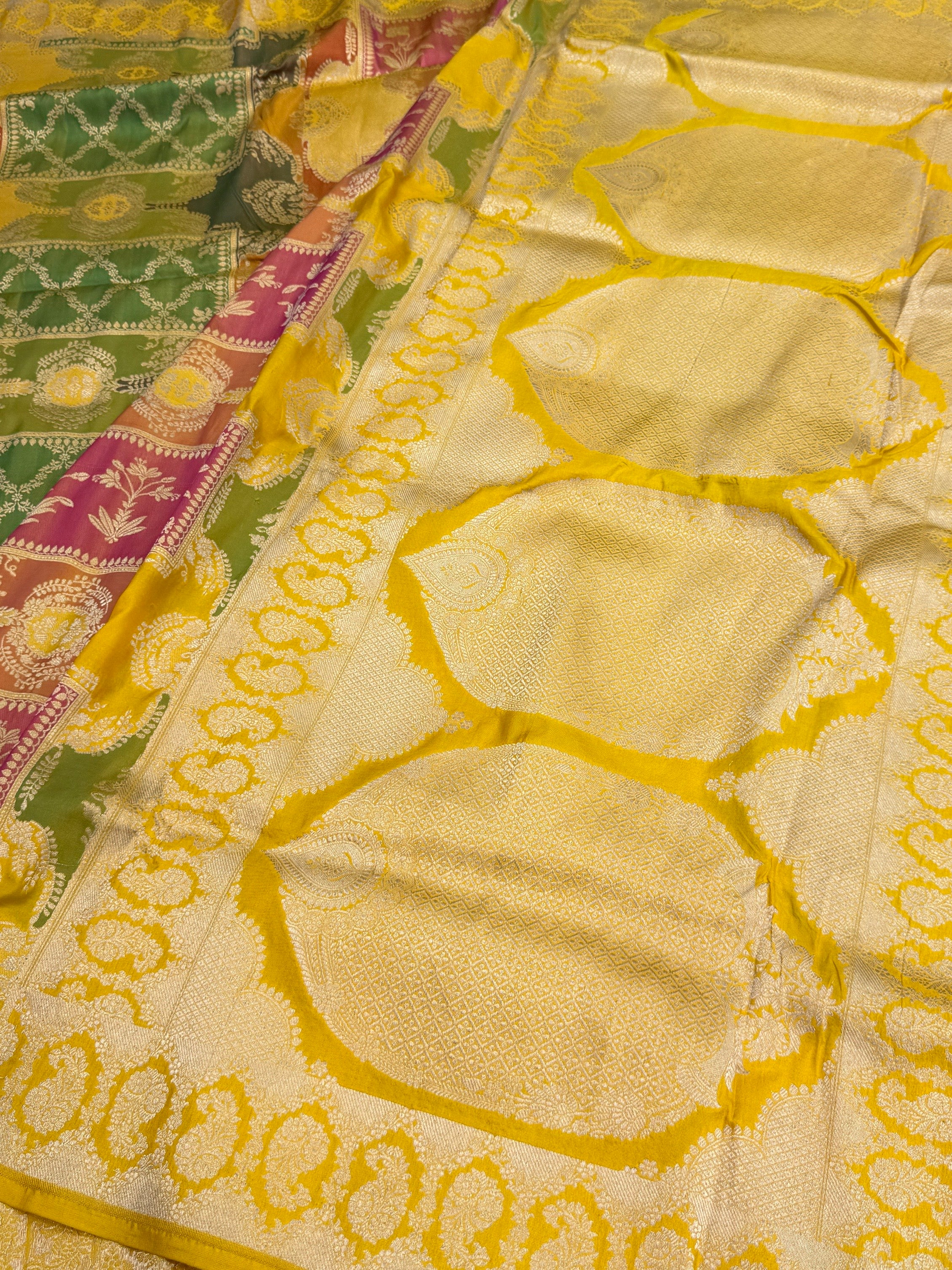 Yellow Banarasi Rangkaat Pure Silk Saree