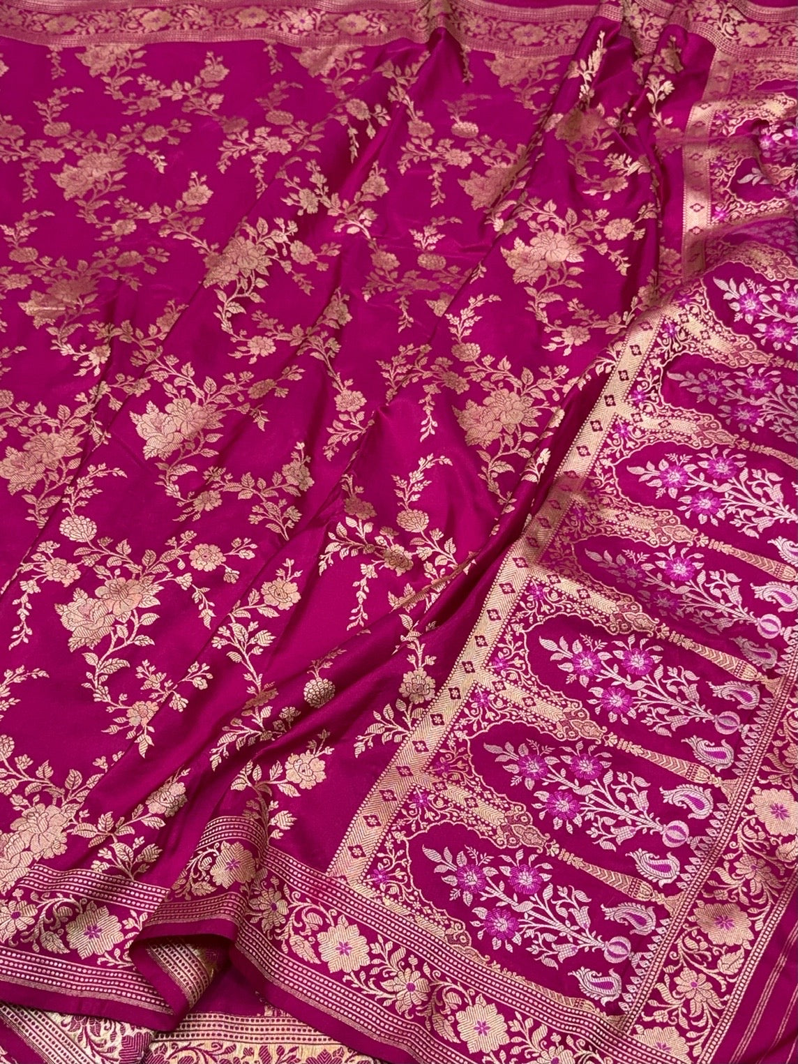 Rani Pink Handwoven Pure Banarasi Silk Saree