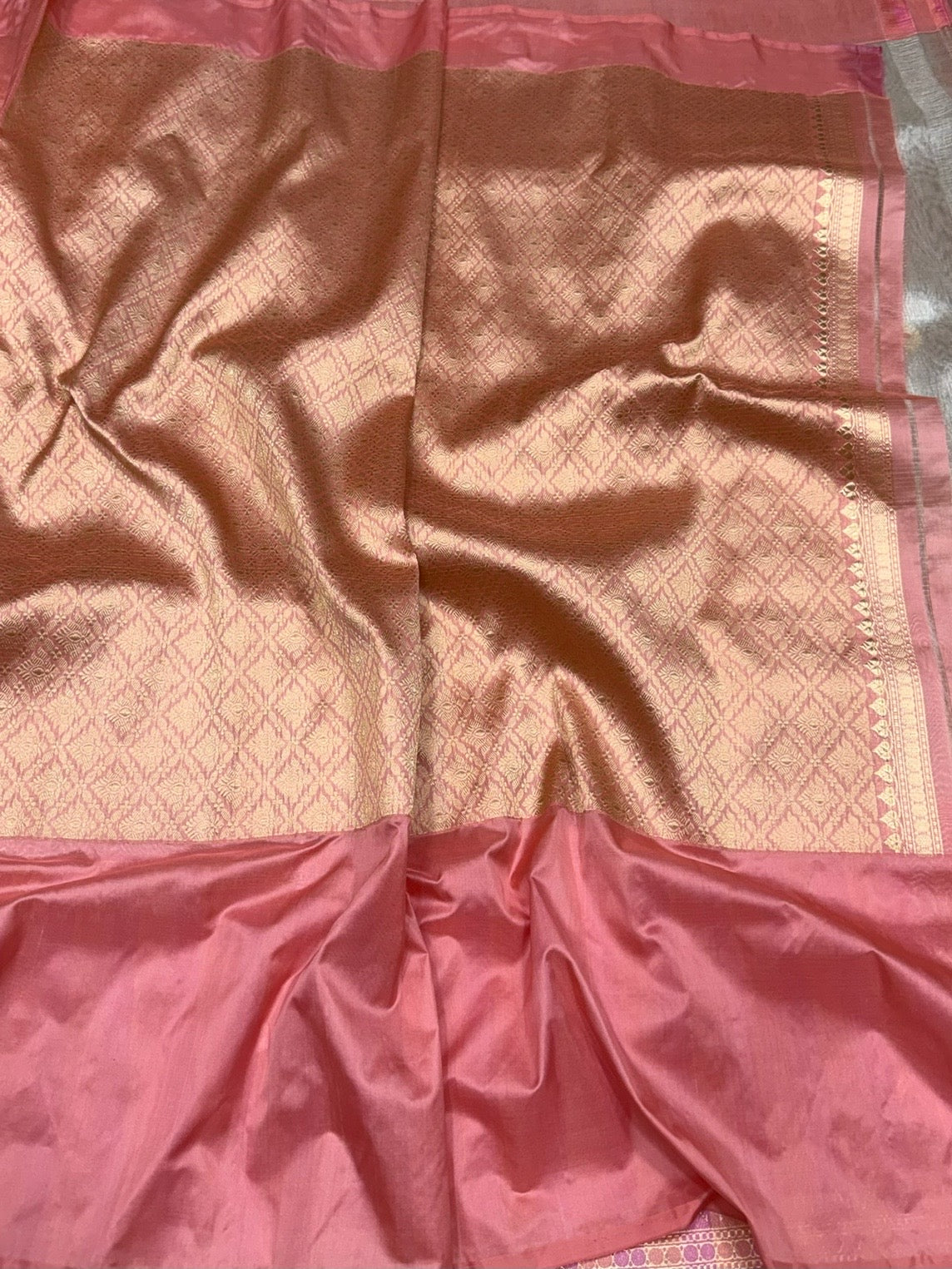 Rose Gold Handwoven Banarasi Pure Tissue Saree