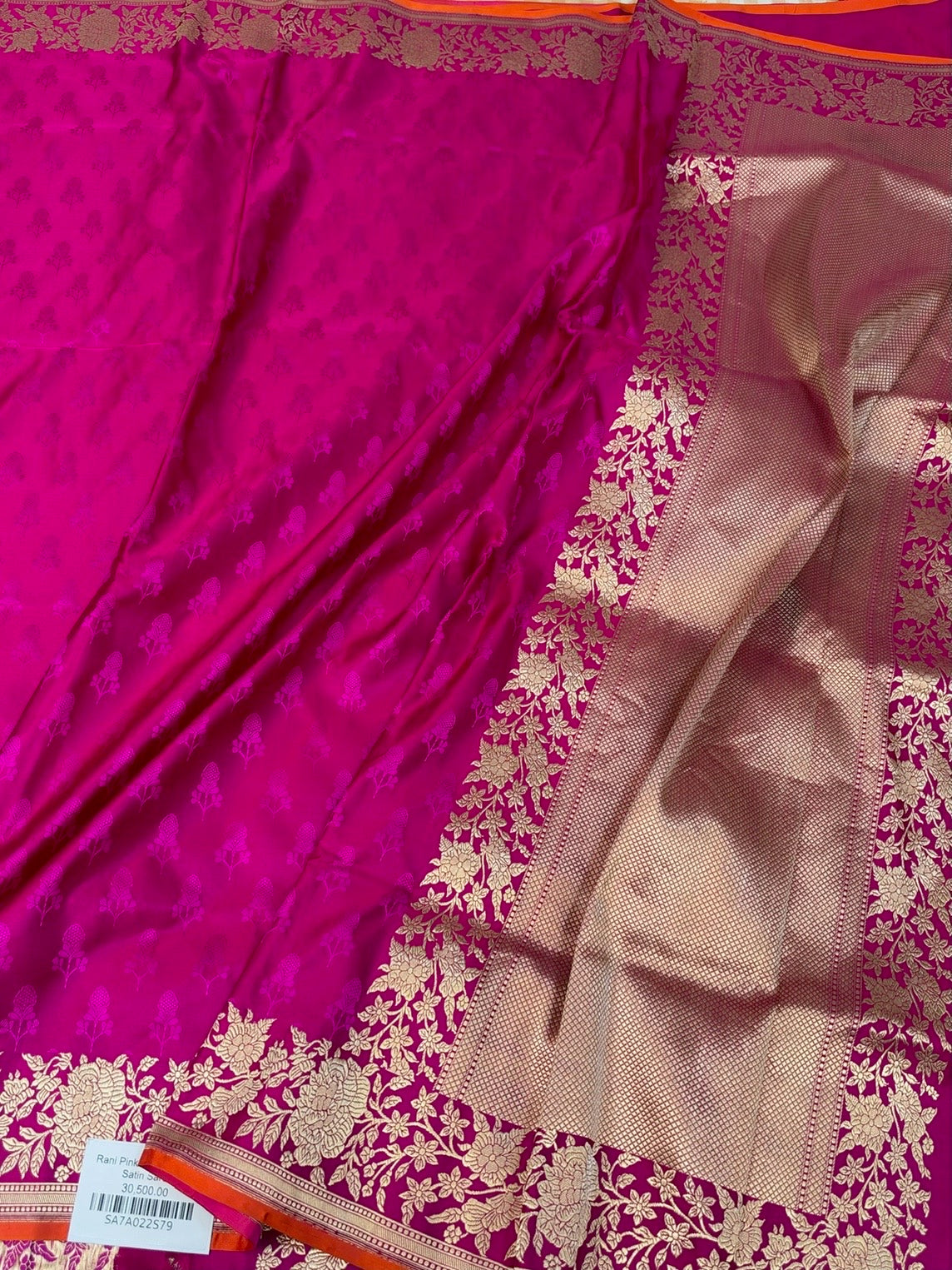 Rani Pink Handwoven Pure Banarasi Satin Tanchoi Silk Saree