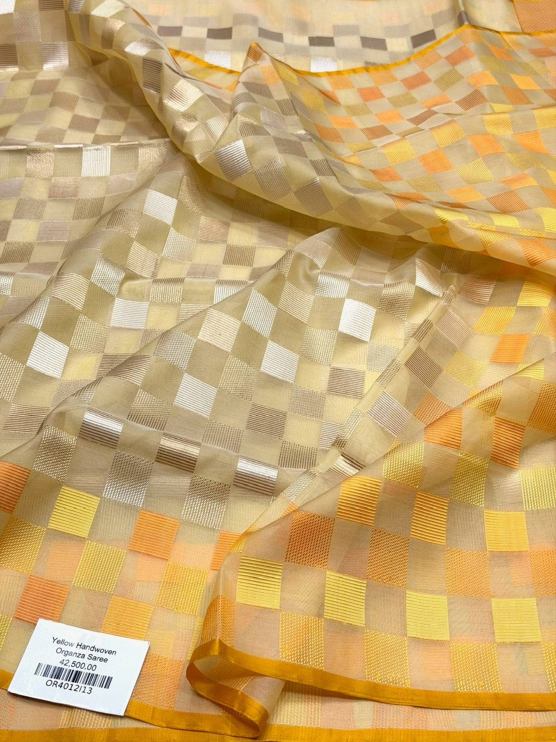 Yellow Handwoven Pure Organza Silk Saree