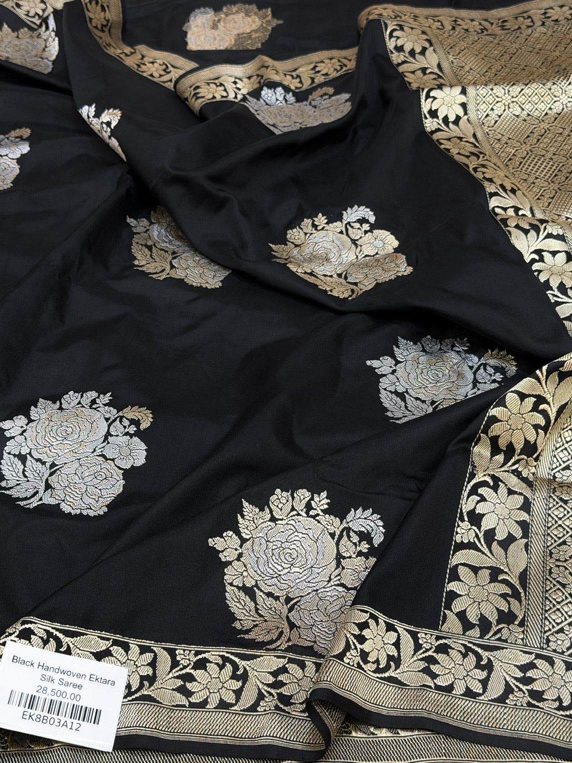 Black Handwoven Pure Banarasi Ektara Silk Saree