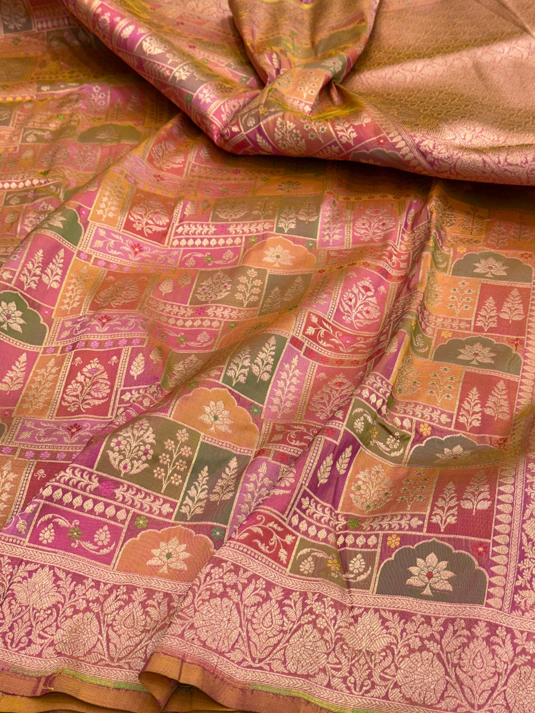 Multicolour Banarasi Pure Silk Saree – Cutwork Weave in 100% Pure Katan Silk