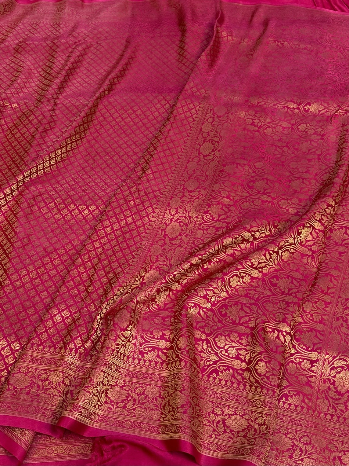 Rani Pink Pure Banarasi Mashru Brocade Satin Silk Saree