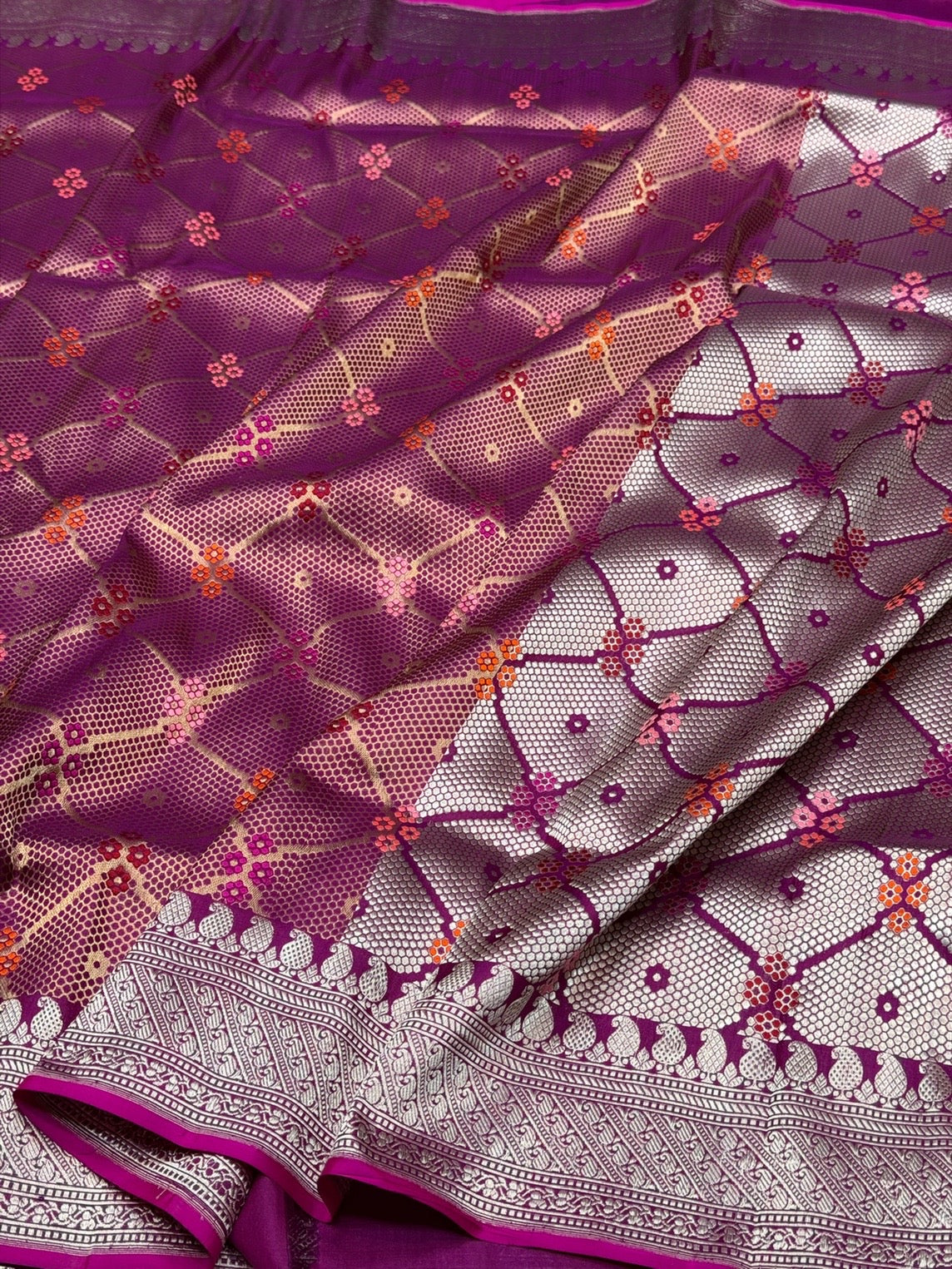 Magenta Pink Handwoven Pure Banarasi Kimkhab Silk Brocade Saree – Luxury Banarasi Brocade