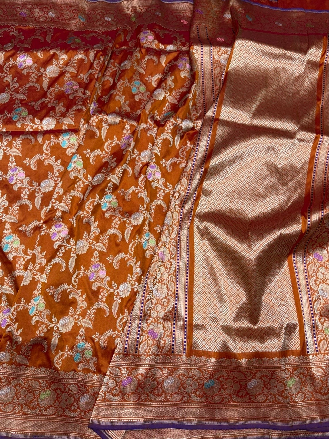 Orange Handwoven Pure Banarasi Silk Saree