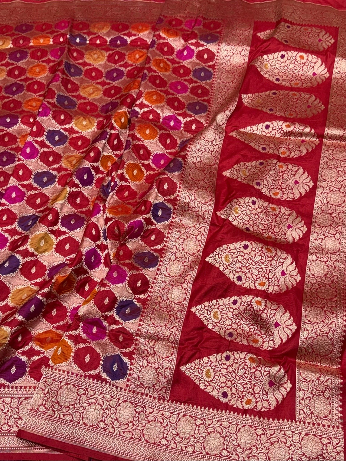 Multicolour Banarasi Pure Silk Saree – Cutwork Weave in 100% Pure Katan Silk