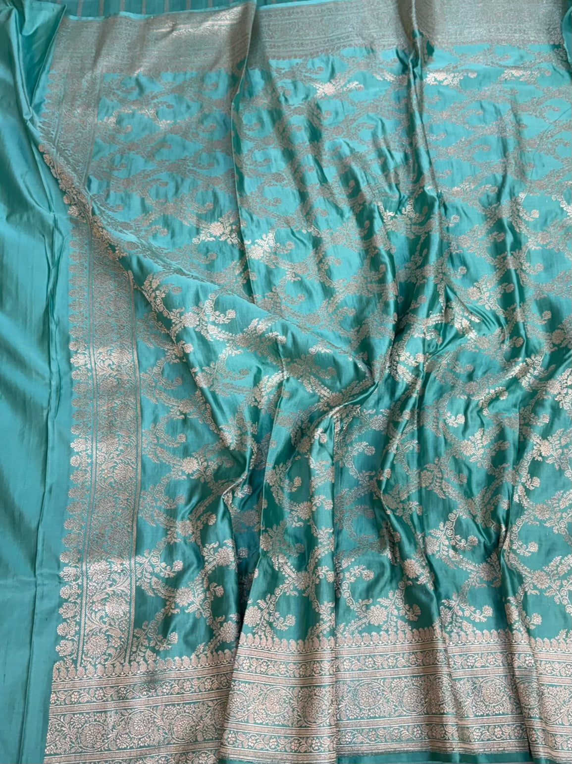 Sea Green Handwoven Pure Banarasi Satin Silk Saree