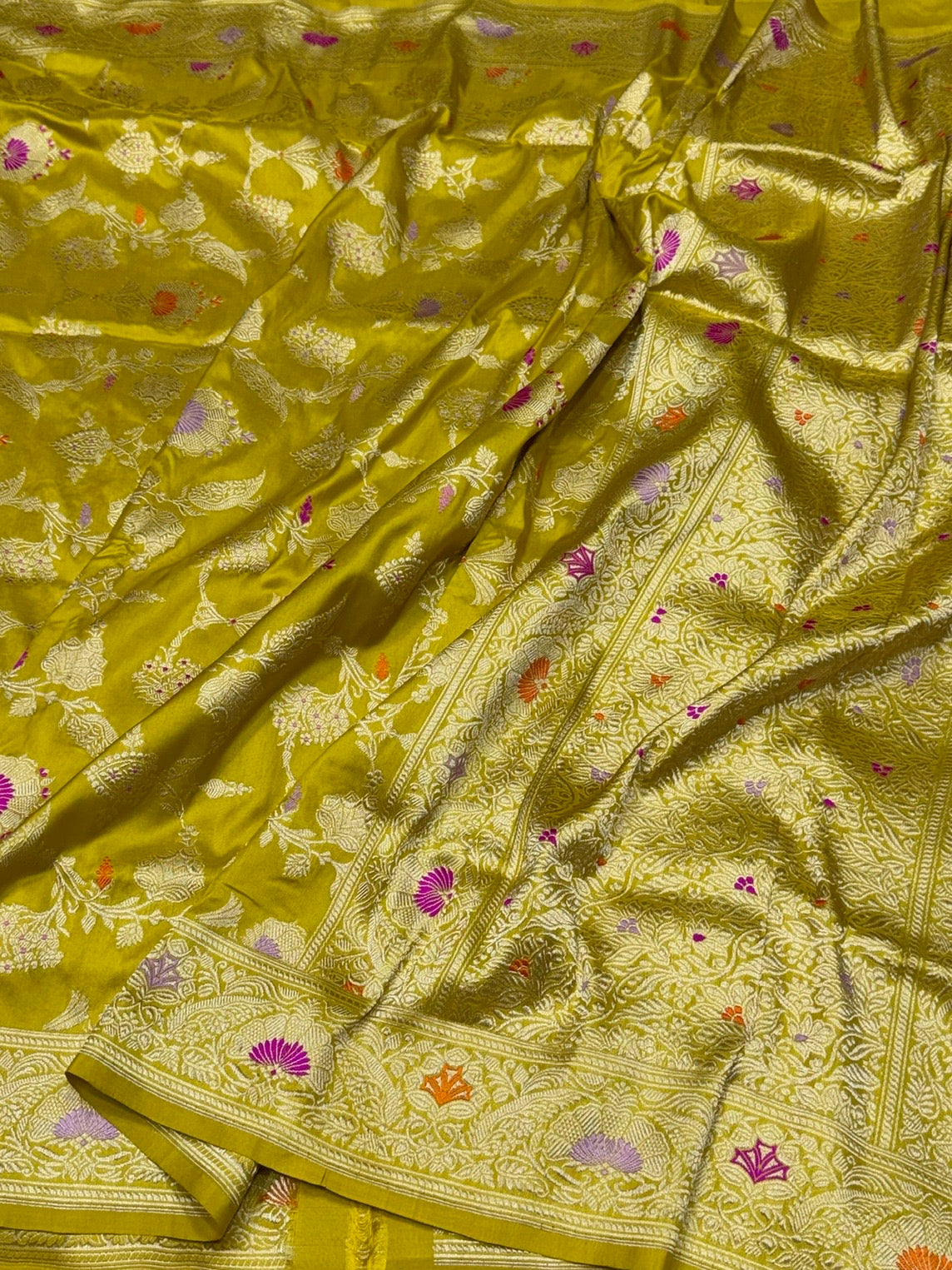 Mustard Yellow Handwoven Pure Banarasi Silk Saree