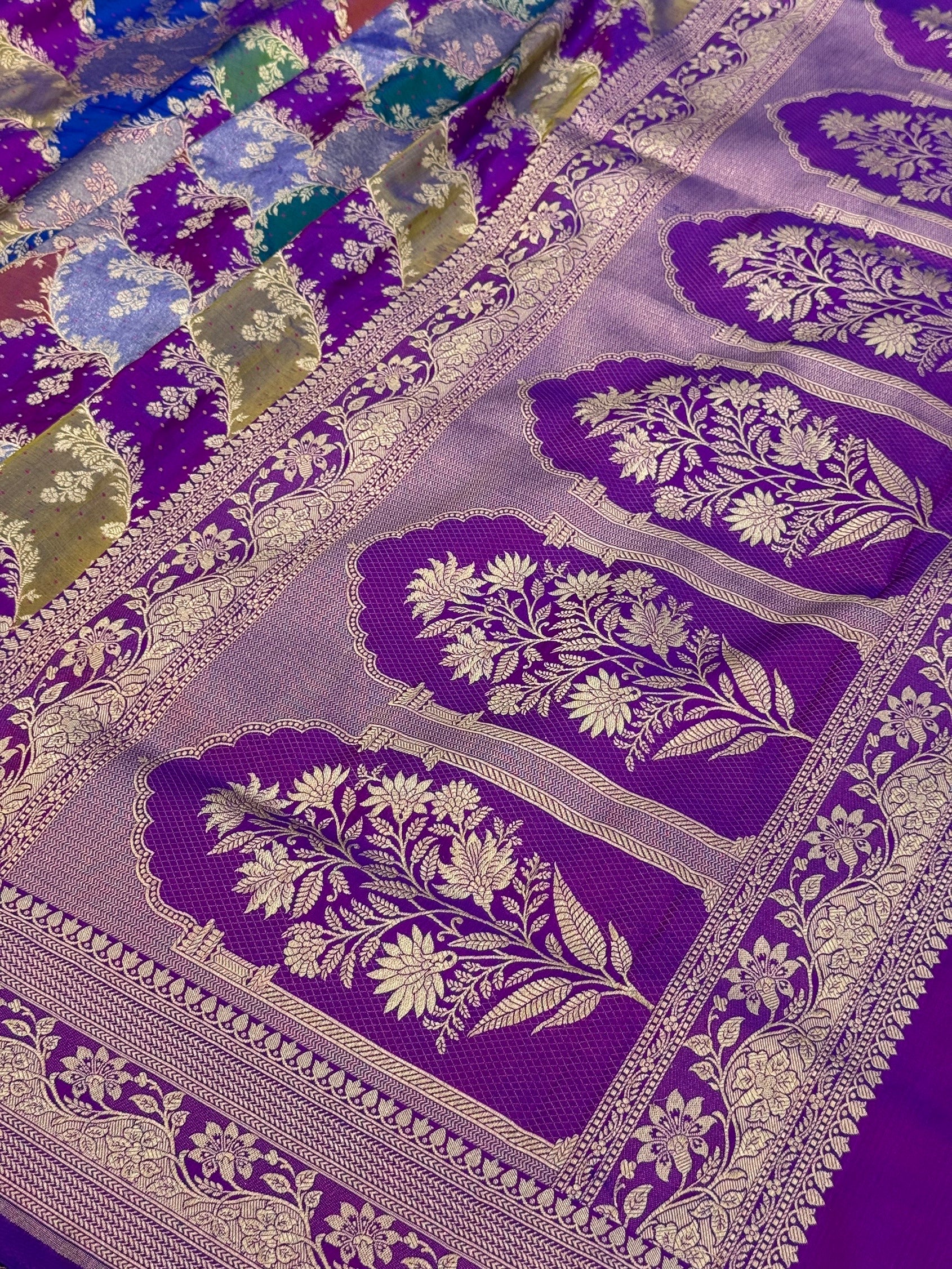 Multicolour Banarasi Pure Silk Saree – Cutwork Weave in 100% Pure Katan Silk