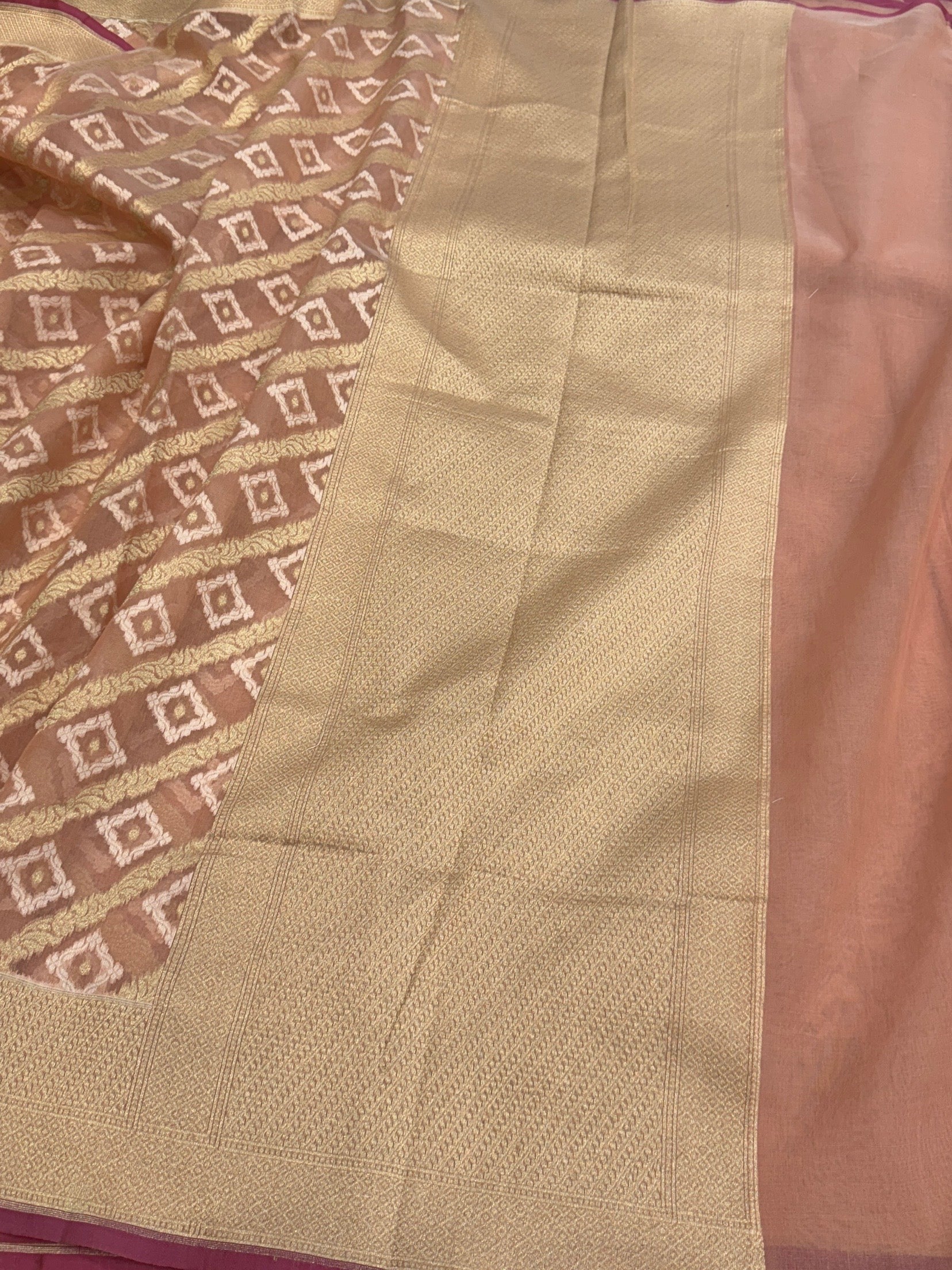 Peach Banarasi Pure Cotton Saree