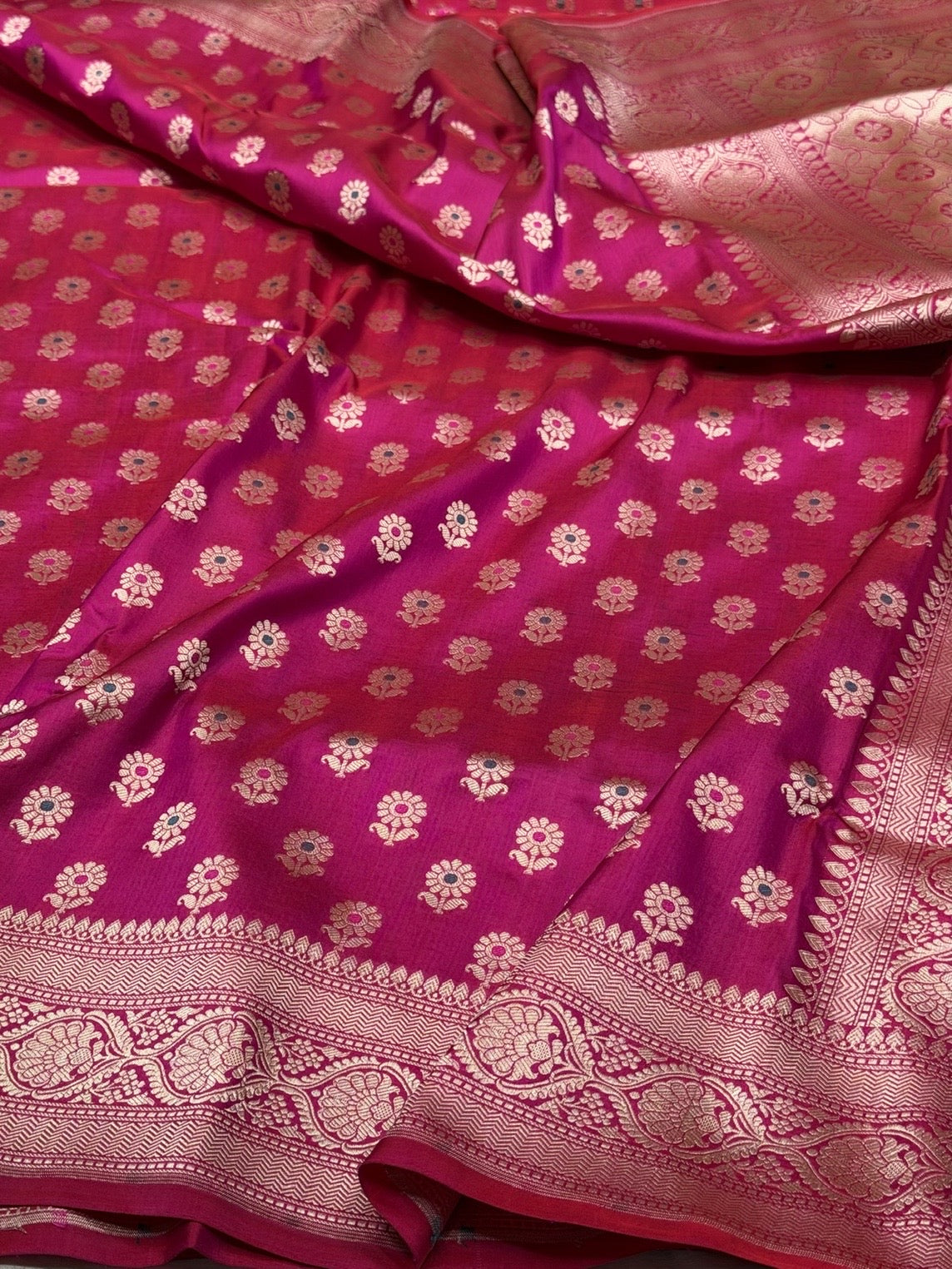 Rani Pink Banarasi Minakari Pure Katan Silk Saree