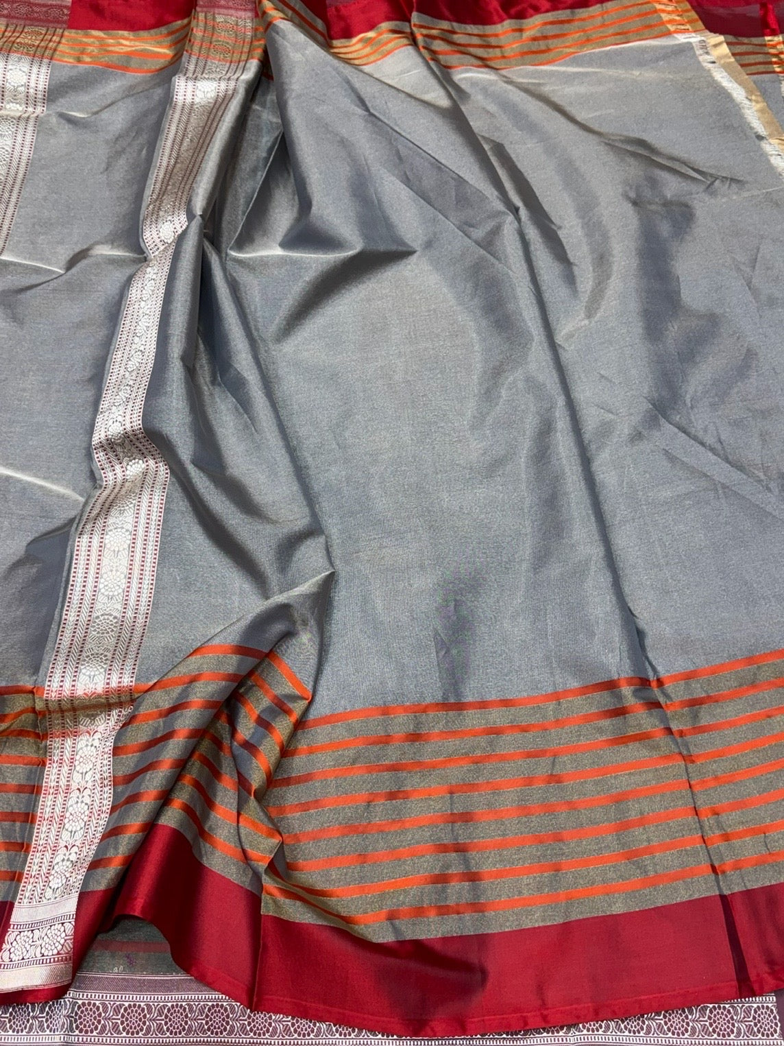 Grey Handwoven Pure Banarasi Ektara Tissue Saree | Lightweight Kadwa Katan Silk