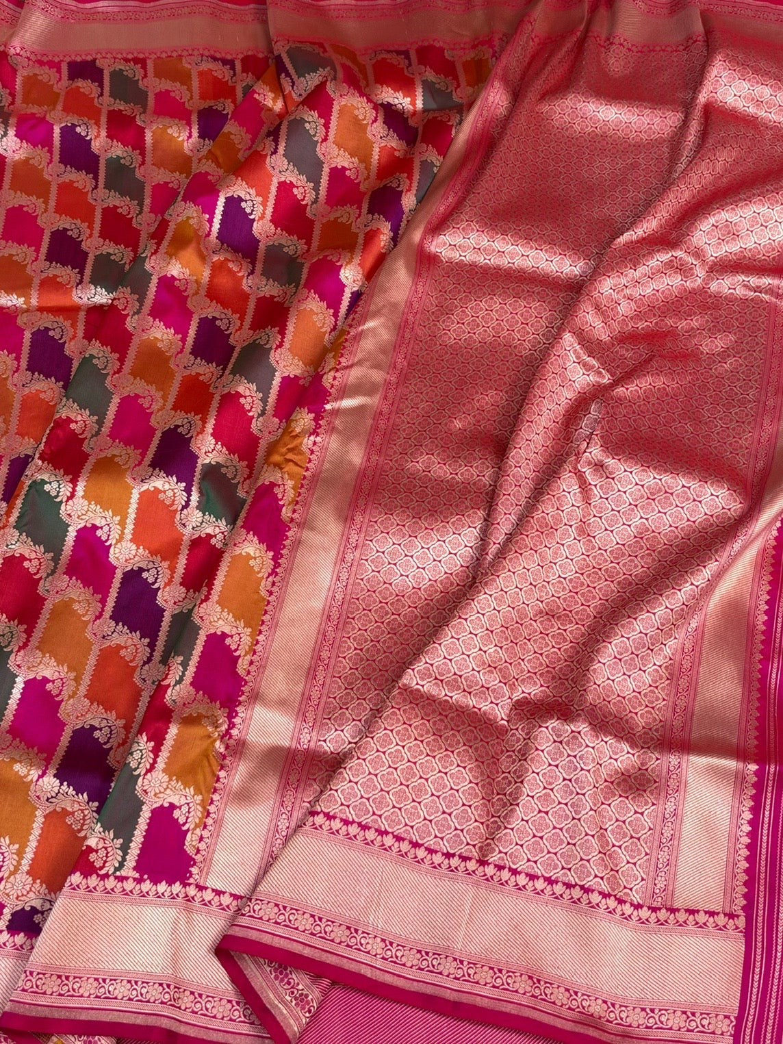 Rani Pink Rangkaat Banarasi Pure Katan Silk Saree